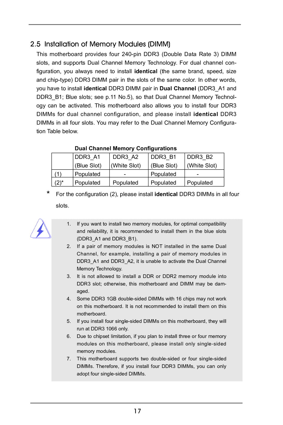 ASRock P65iCafe manual Installation of Memory Modules Dimm, Dual Channel Memory Configurations 