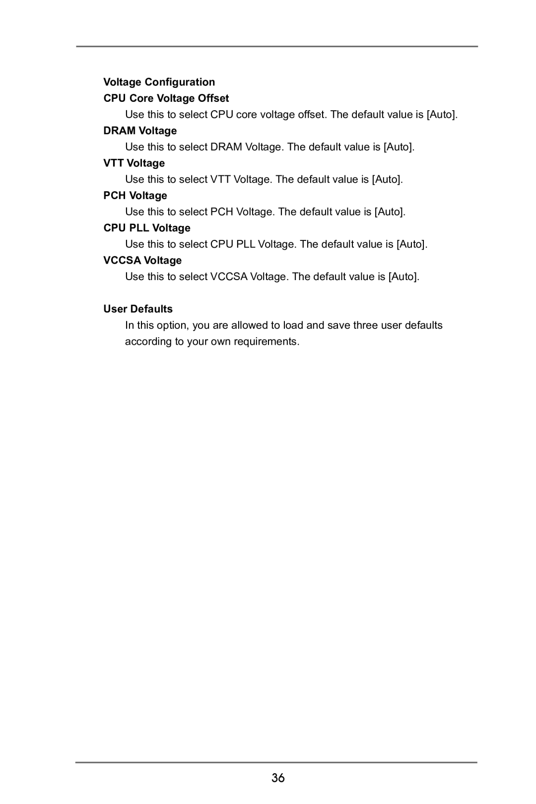 ASRock P65iCafe Voltage Configuration CPU Core Voltage Offset, Dram Voltage, VTT Voltage, PCH Voltage, CPU PLL Voltage 