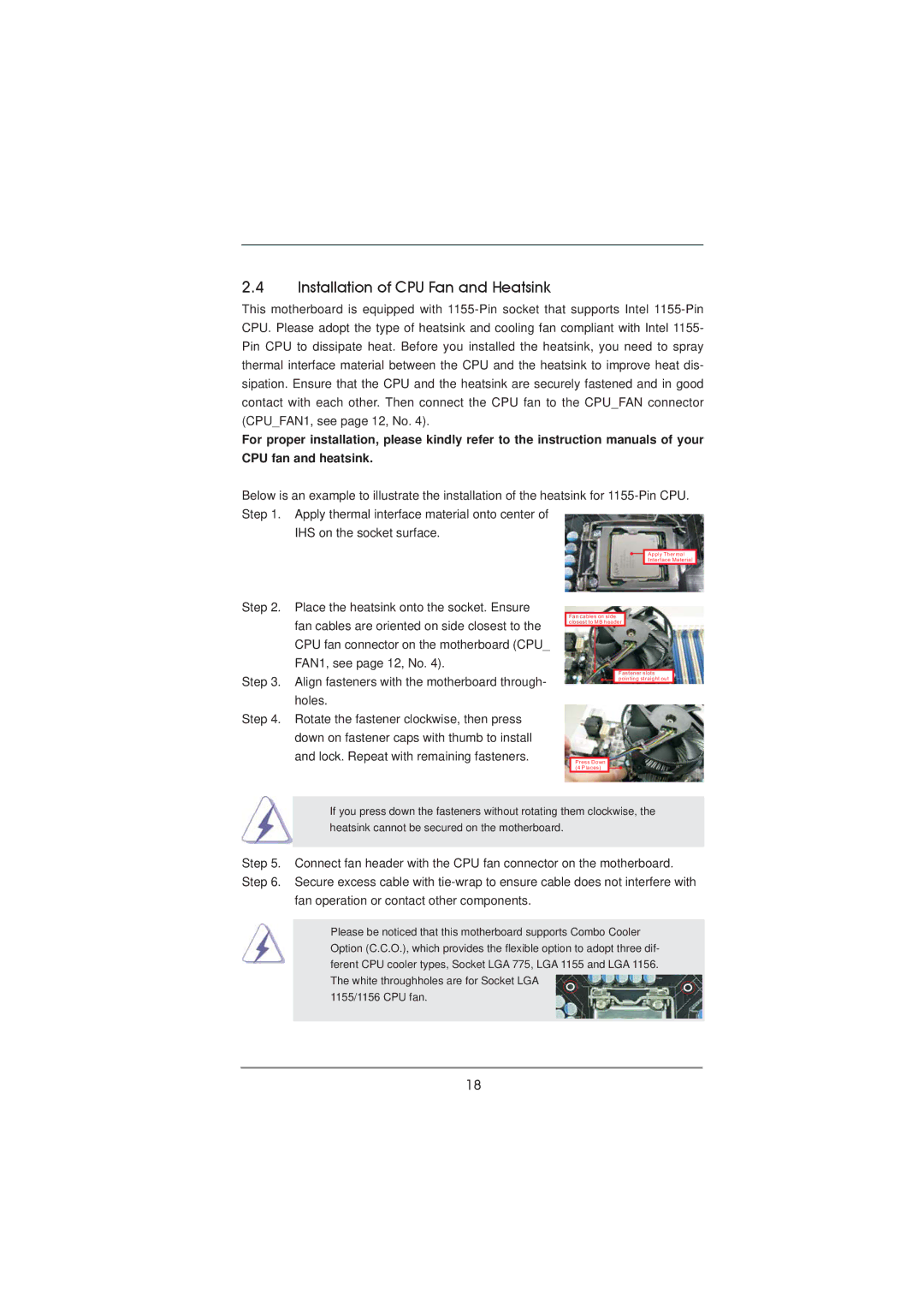 ASRock P67 Extreme4 Gen3 manual Installation of CPU Fan and Heatsink 