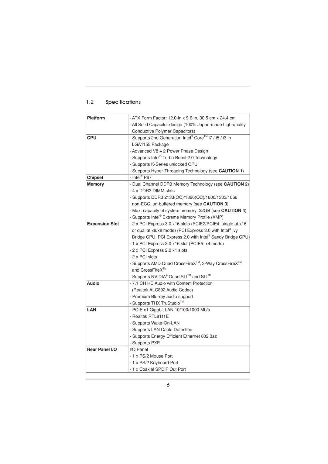 ASRock P67 Extreme4 Gen3 manual Specifications 