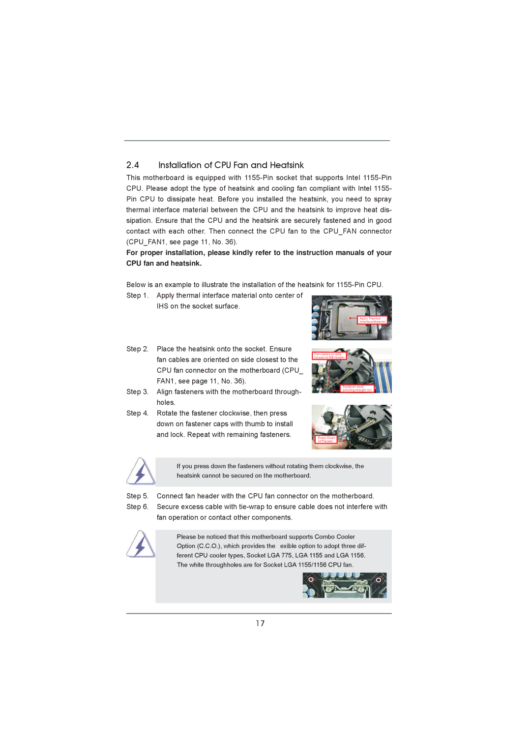 ASRock P67 Pro manual Installation of CPU Fan and Heatsink 