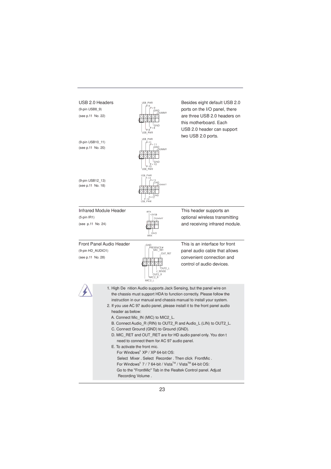 ASRock P67 Pro manual USB 2.0 Headers 