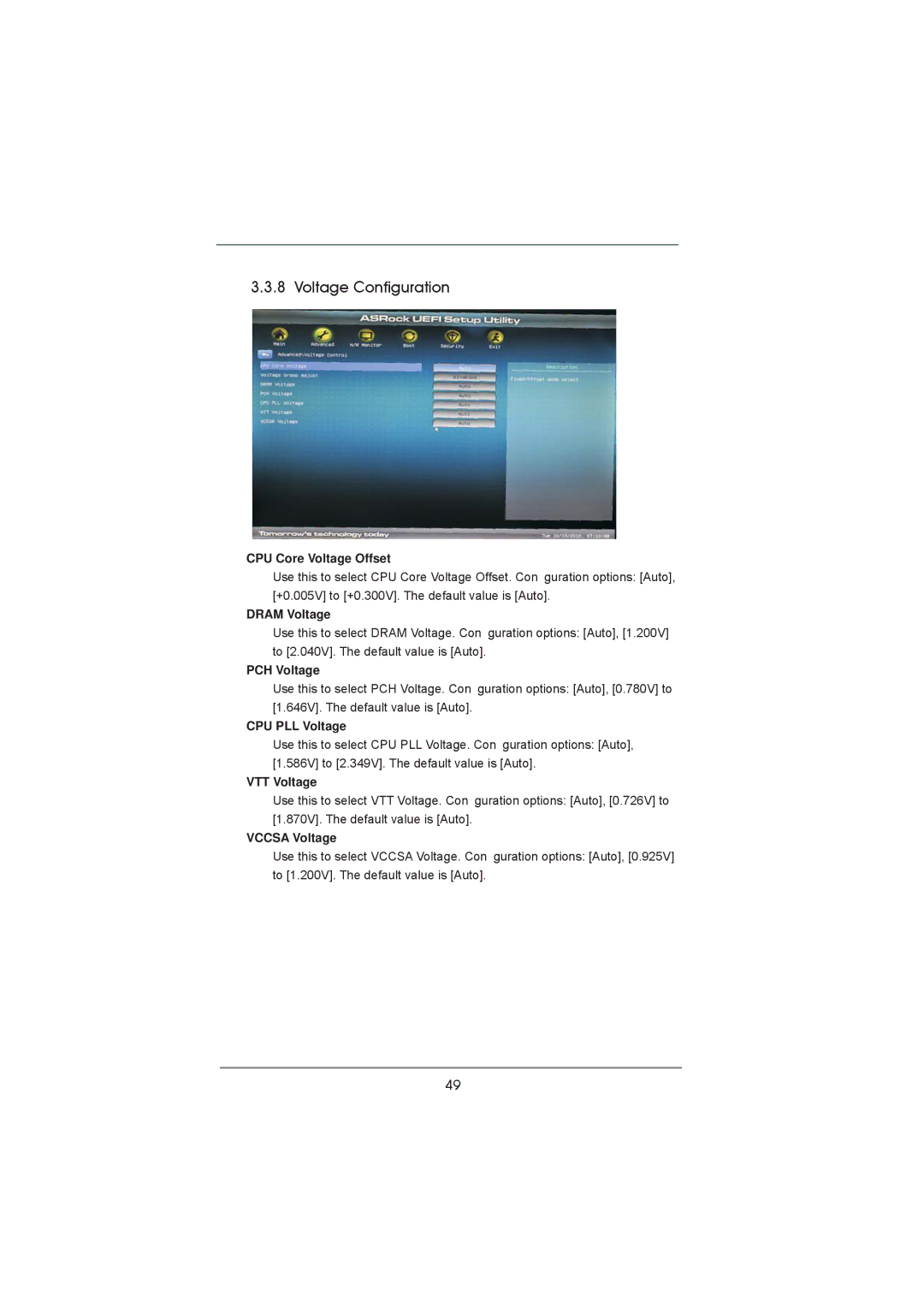 ASRock P67 Pro manual Voltage Configuration 