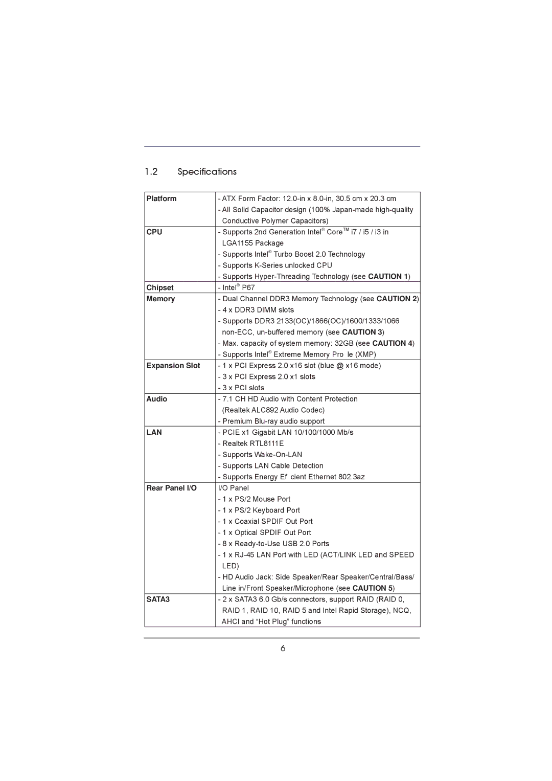 ASRock P67 Pro manual Specifications 