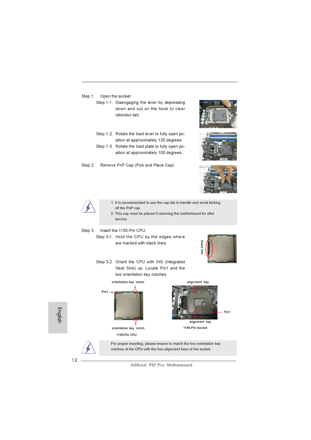 ASRock P67 Pro manual Insert the 1155-Pin CPU, Hold the CPU by the edges where 