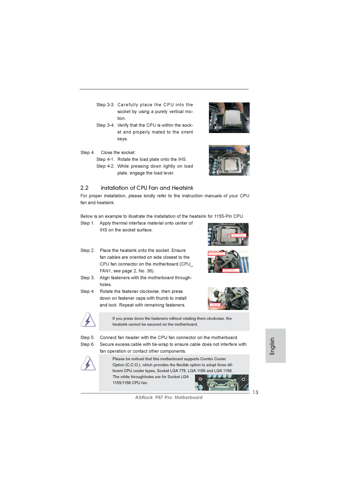 ASRock P67 Pro manual Installation of CPU Fan and Heatsink 