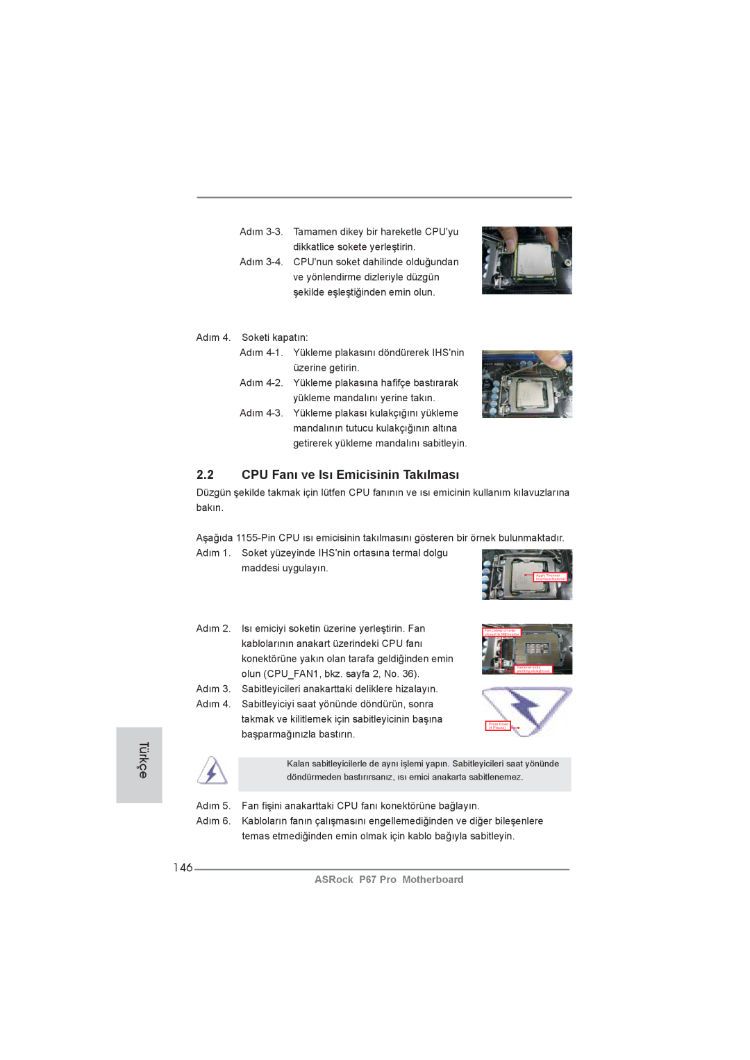 ASRock P67 Pro manual CPU Fanı ve Isı Emicisinin Takılması, 146 