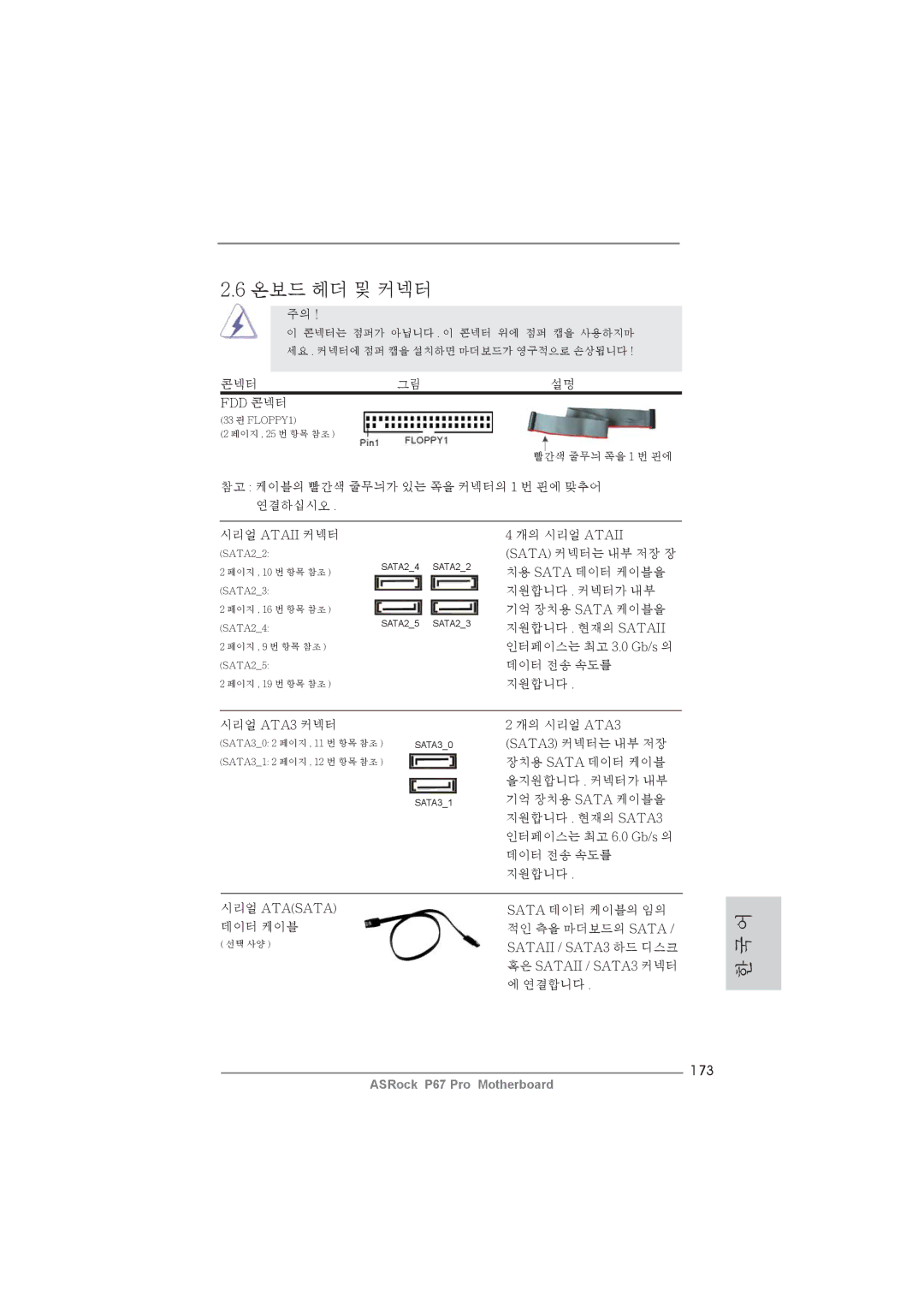 ASRock P67 Pro manual 173, Fdd 콘넥터, 개의 시리얼 Ataii 