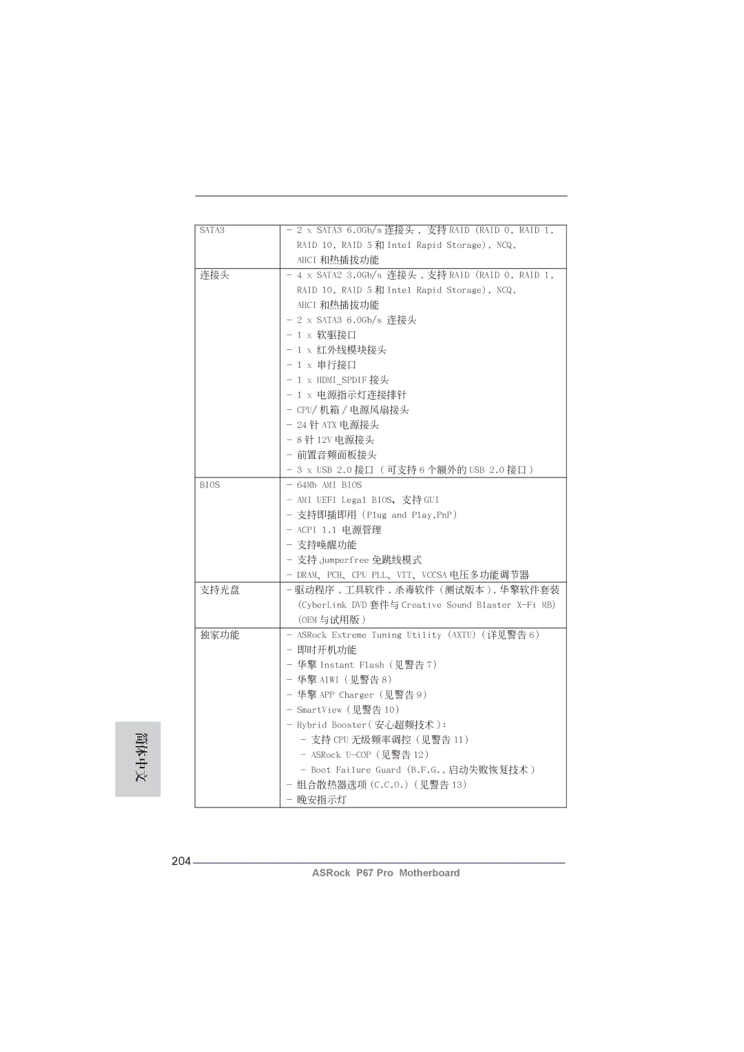 ASRock P67 Pro manual 204, 前置音頻面板接頭 