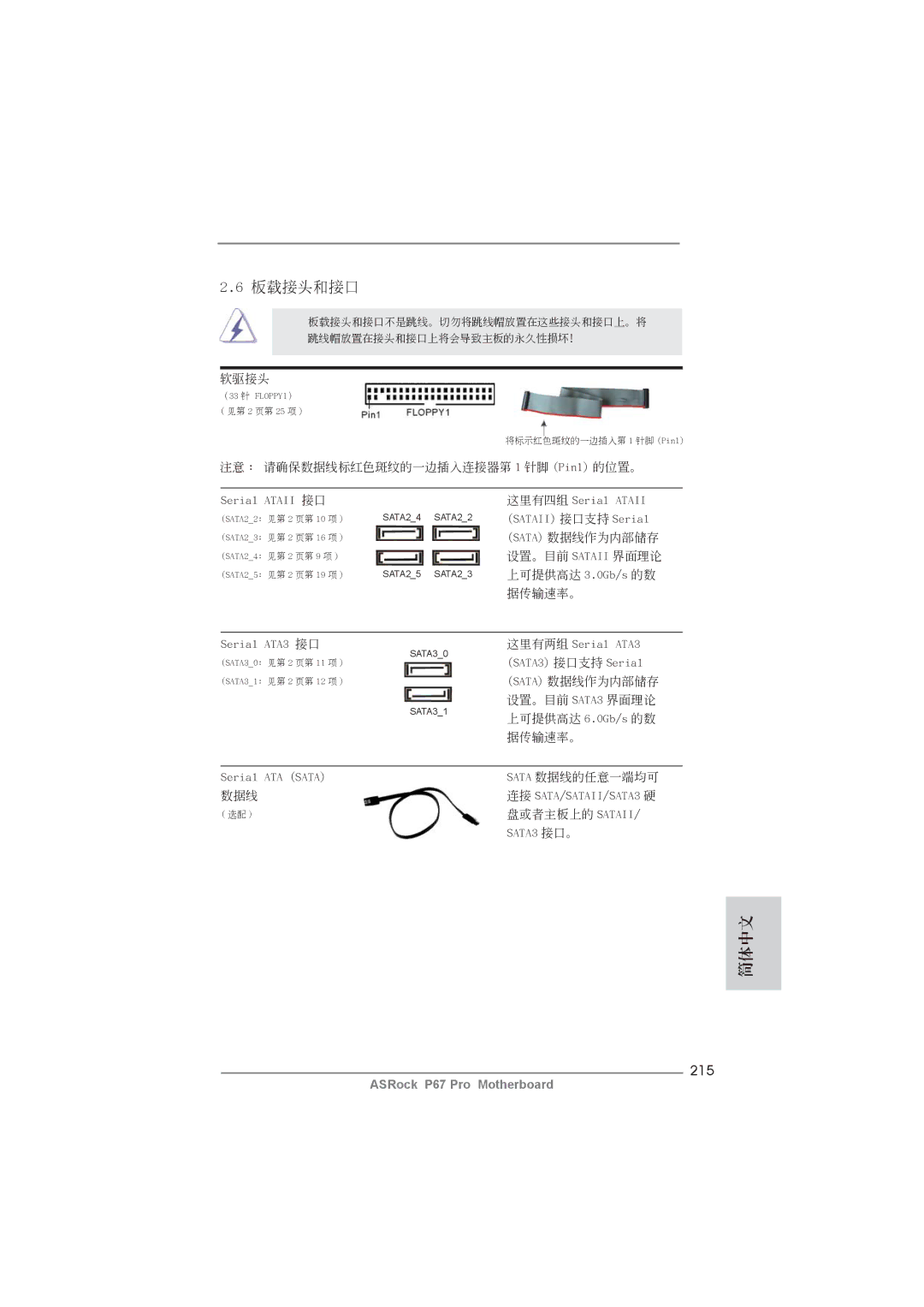 ASRock P67 Pro manual 板載接頭和接口, 215 