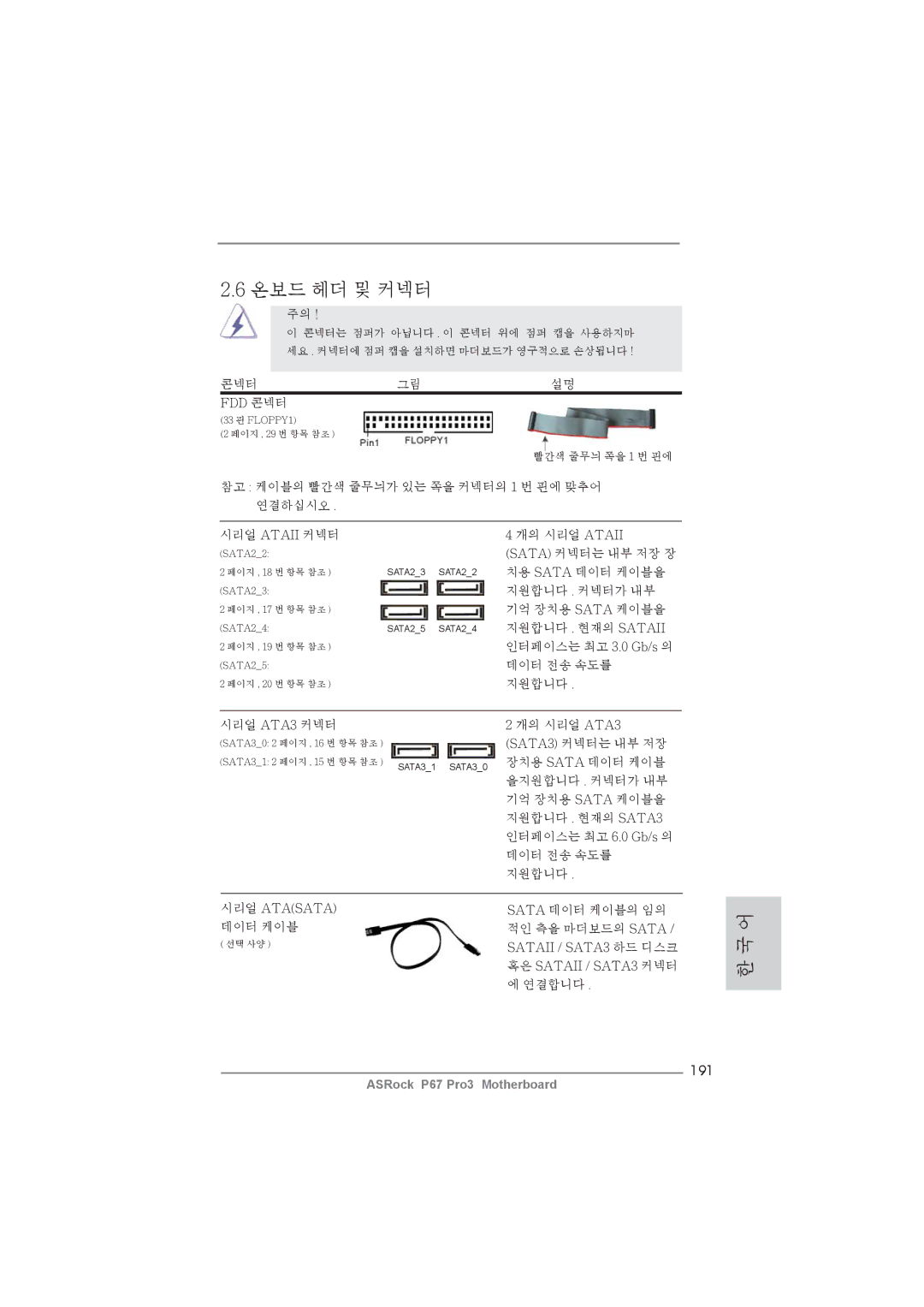 ASRock P67 Pro3 manual 191, Fdd 콘넥터, 개의 시리얼 Ataii 