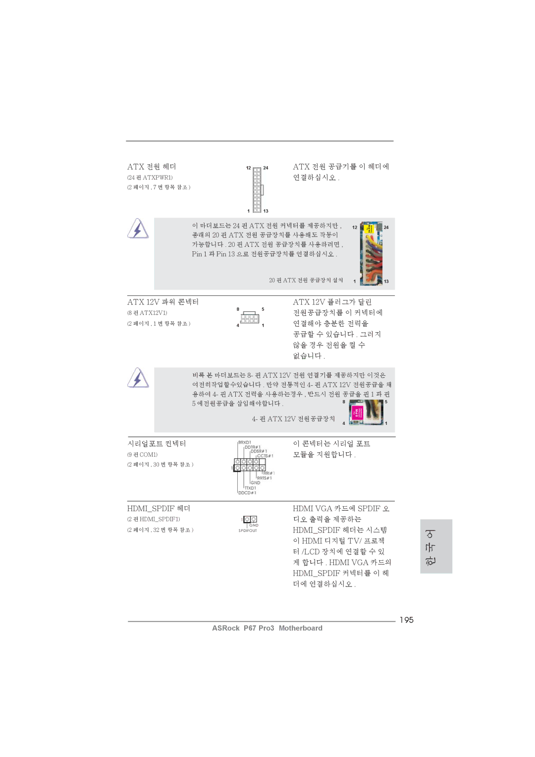 ASRock P67 Pro3 manual 195, Hdmispdif 헤더, ATX 12V 전원공급장치 