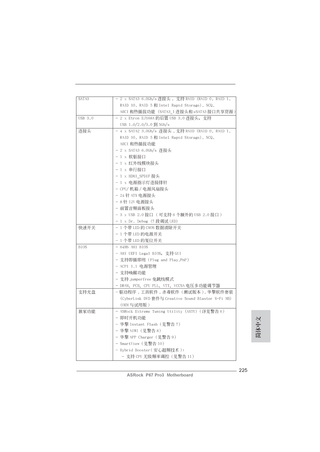 ASRock P67 Pro3 manual 225, SATA3 