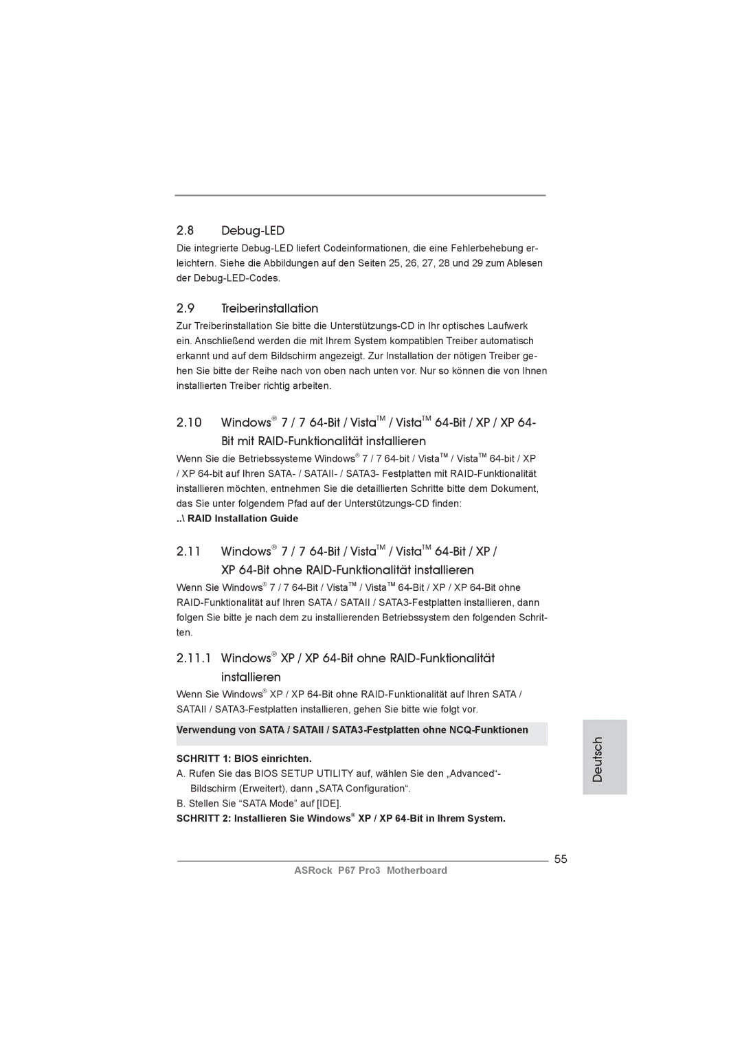 ASRock P67 Pro3 manual Debug-LED, Treiberinstallation 