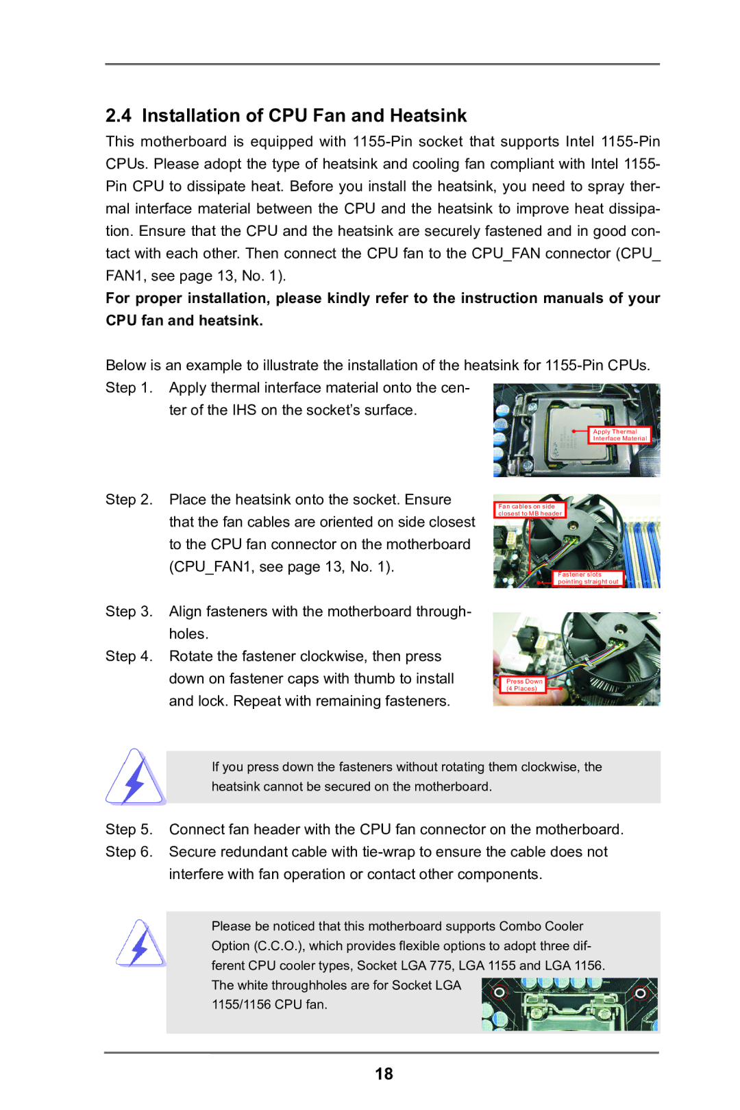 ASRock P75 Pro3 manual Installation of CPU Fan and Heatsink 