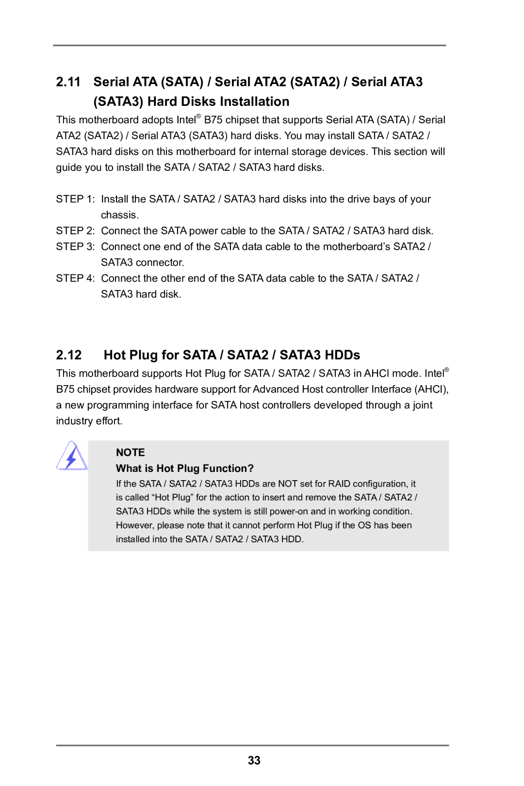 ASRock P75 Pro3 manual Hot Plug for Sata / SATA2 / SATA3 HDDs, What is Hot Plug Function? 