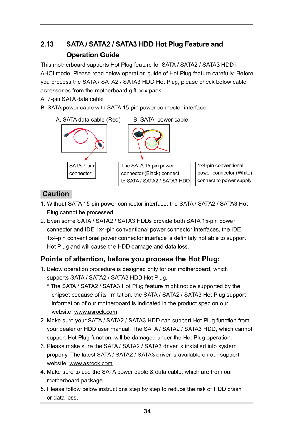 ASRock P75 Pro3 manual Sata / SATA2 / SATA3 HDD Hot Plug Feature Operation Guide 