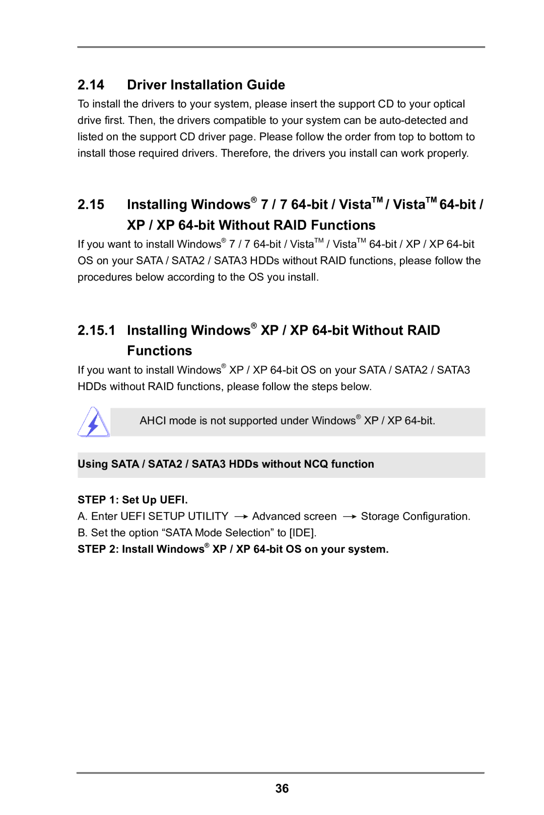 ASRock P75 Pro3 manual Driver Installation Guide, Installing Windows XP / XP 64-bit Without RAID Functions 