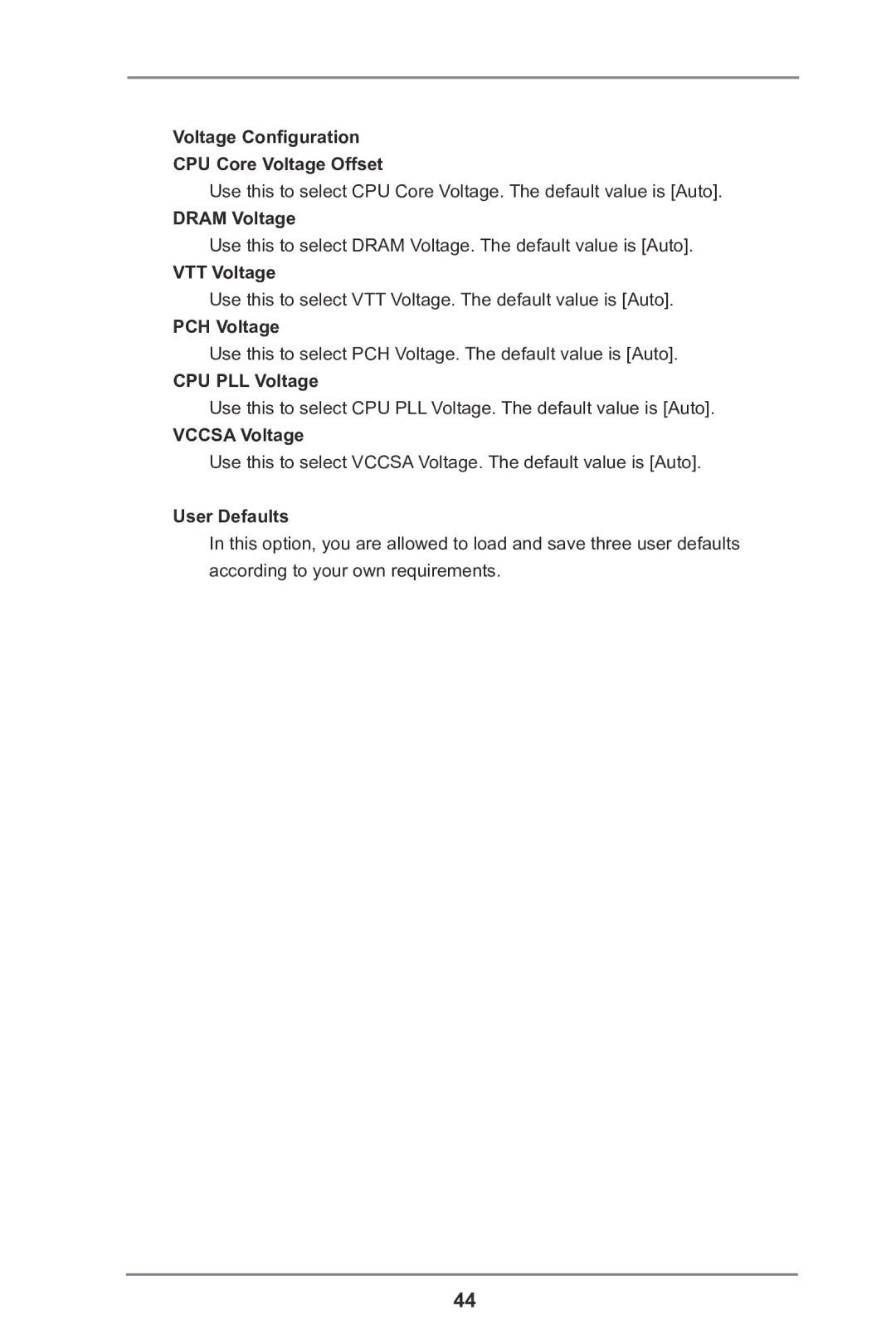 ASRock P75 Pro3 Voltage Configuration CPU Core Voltage Offset, Dram Voltage, VTT Voltage, PCH Voltage, CPU PLL Voltage 