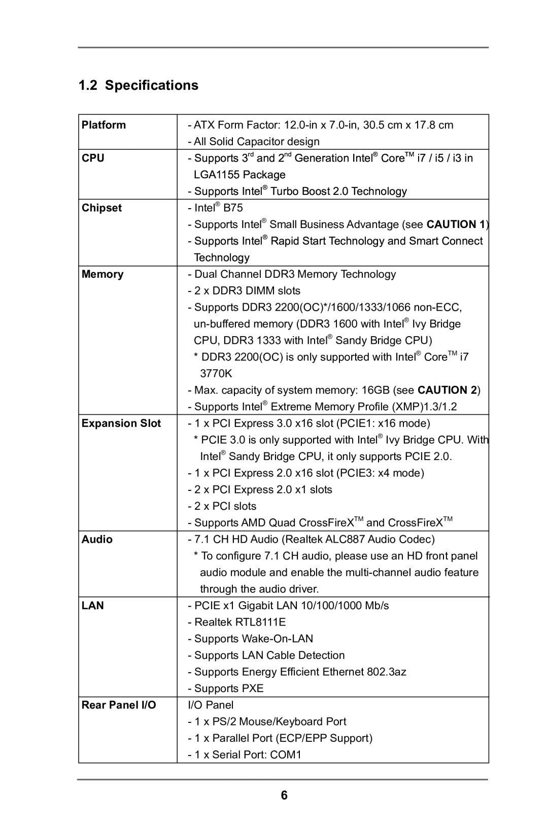 ASRock P75 Pro3 manual Specifications 