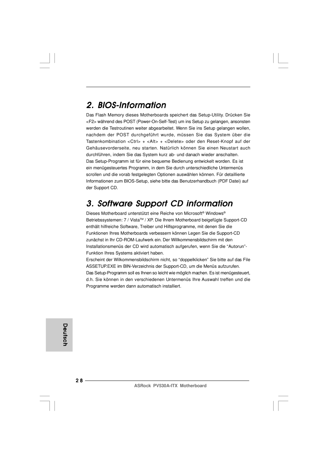 ASRock PV530A-ITX manual BIOS-Information, Software Support CD information 