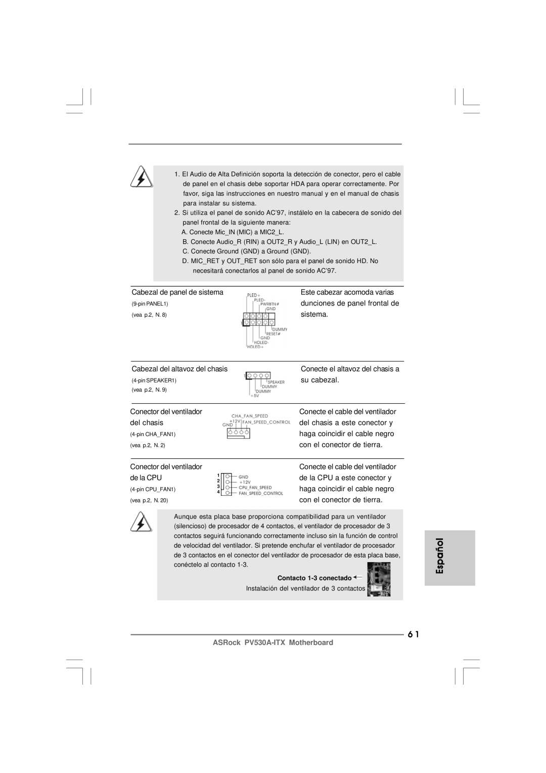 ASRock PV530A-ITX manual Cabezal de panel de sistema, Dunciones de panel frontal de, Sistema, Su cabezal 