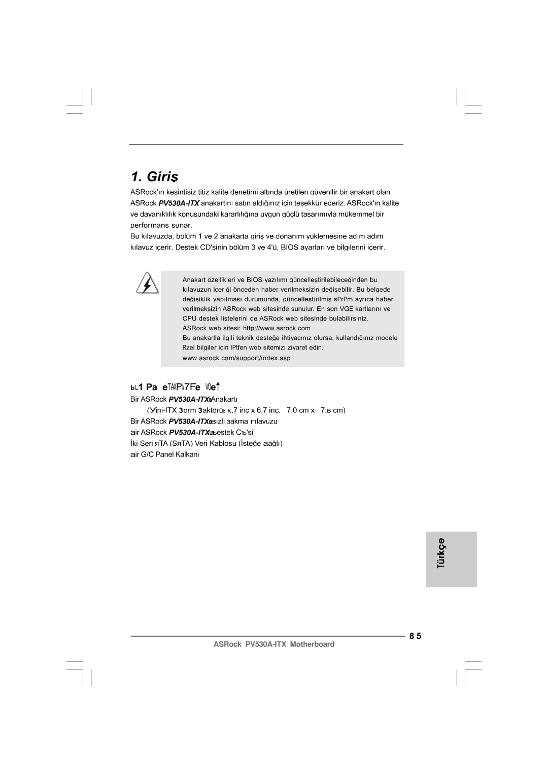 ASRock PV530A-ITX manual Türkçe 