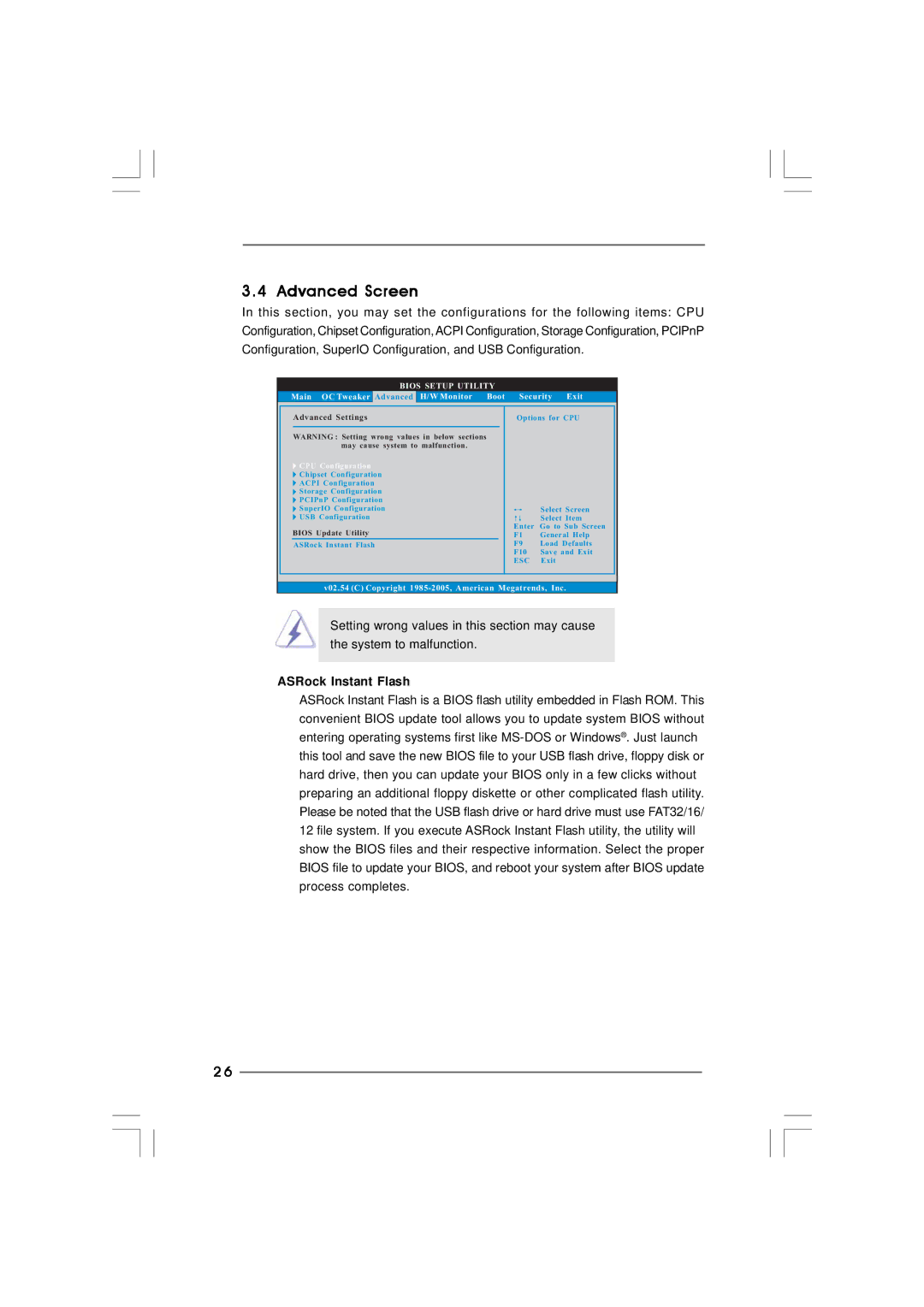 ASRock PV530A-ITX manual Advanced Screen, ASRock Instant Flash, CPU Configuration 