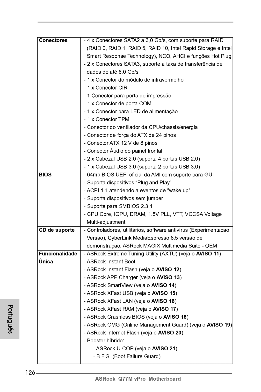 ASRock Q77M vPro manual 126, CD de suporte, Funcionalidade 