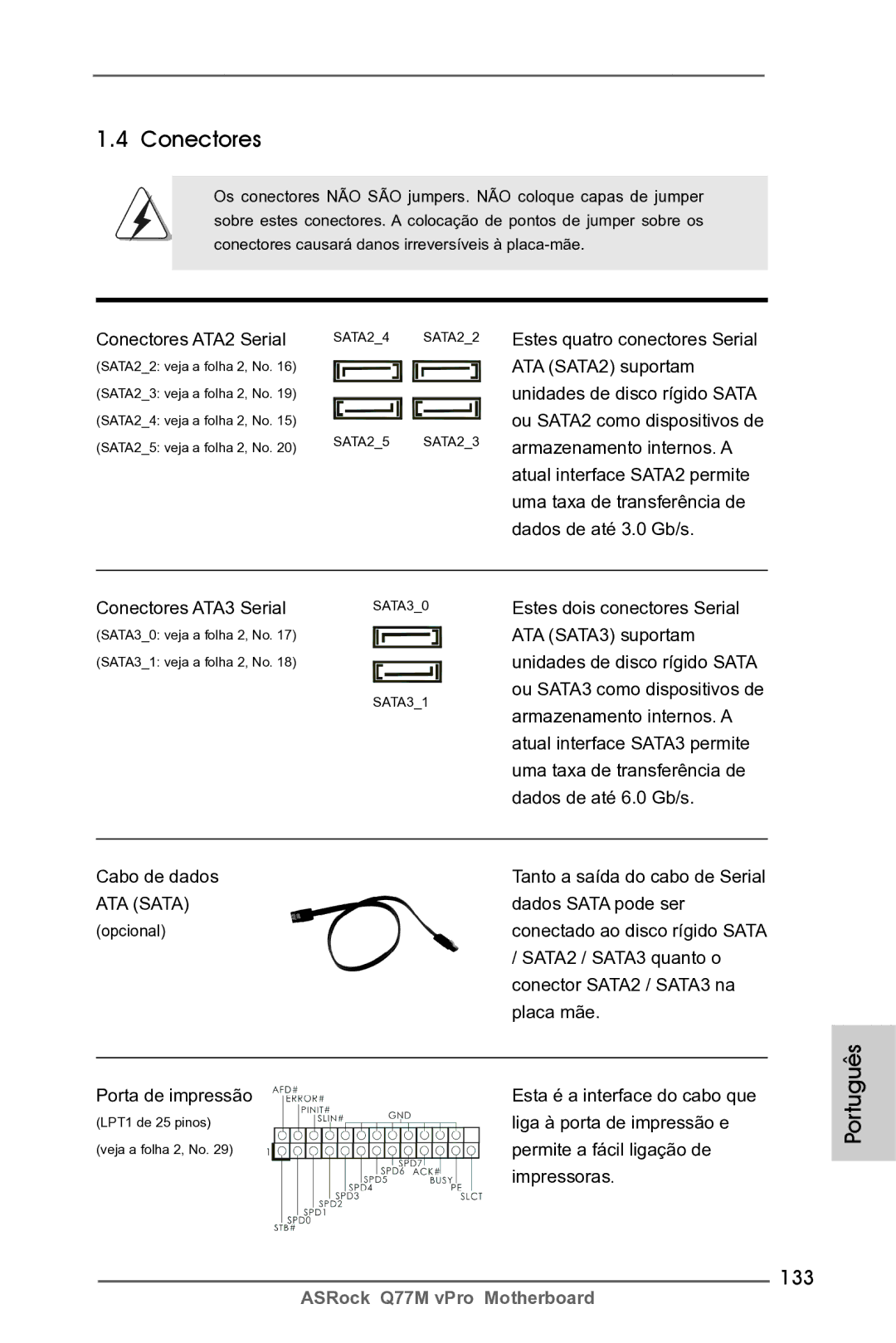 ASRock Q77M vPro manual Conectores, 133 