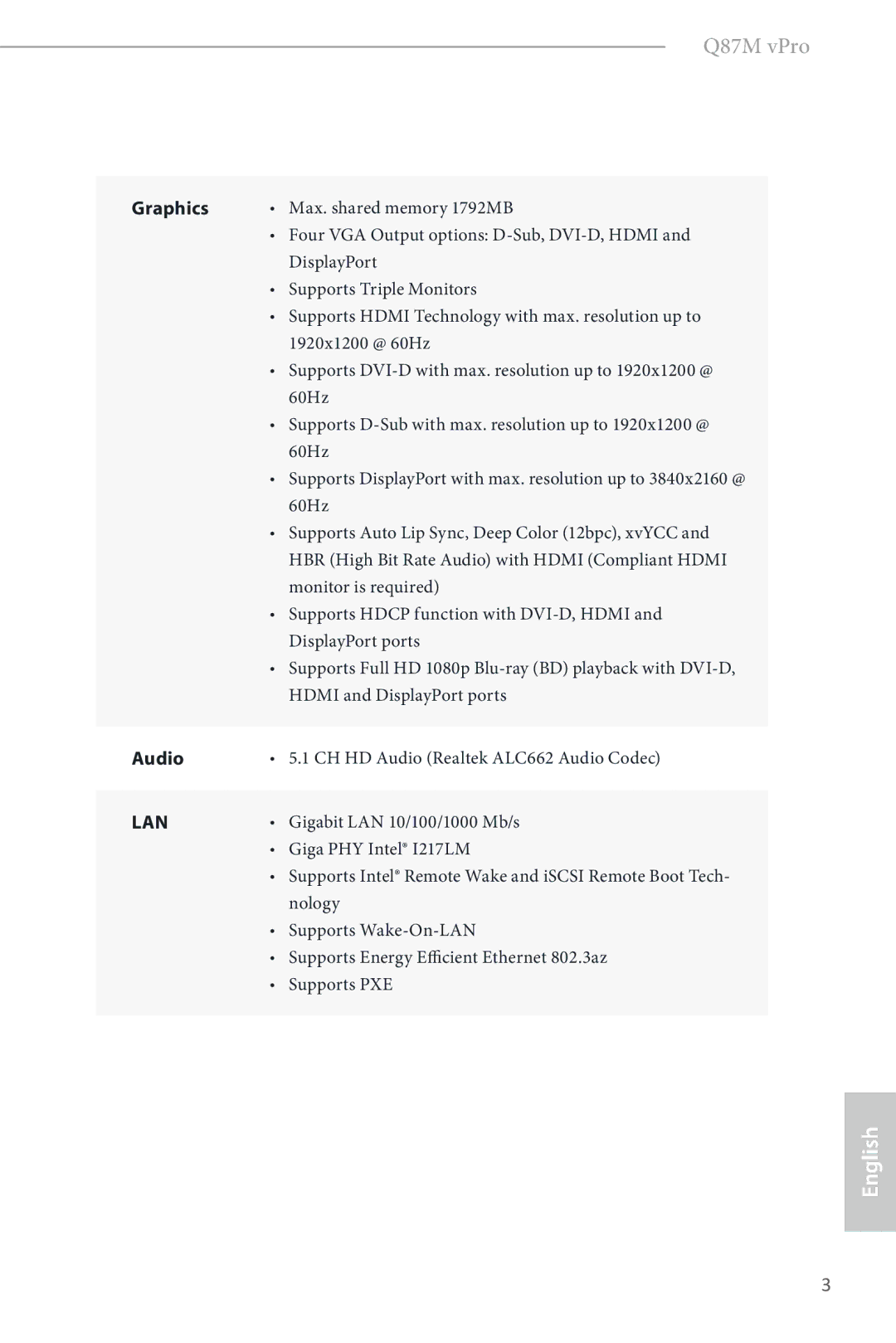 ASRock Q87M vPro manual Lan 