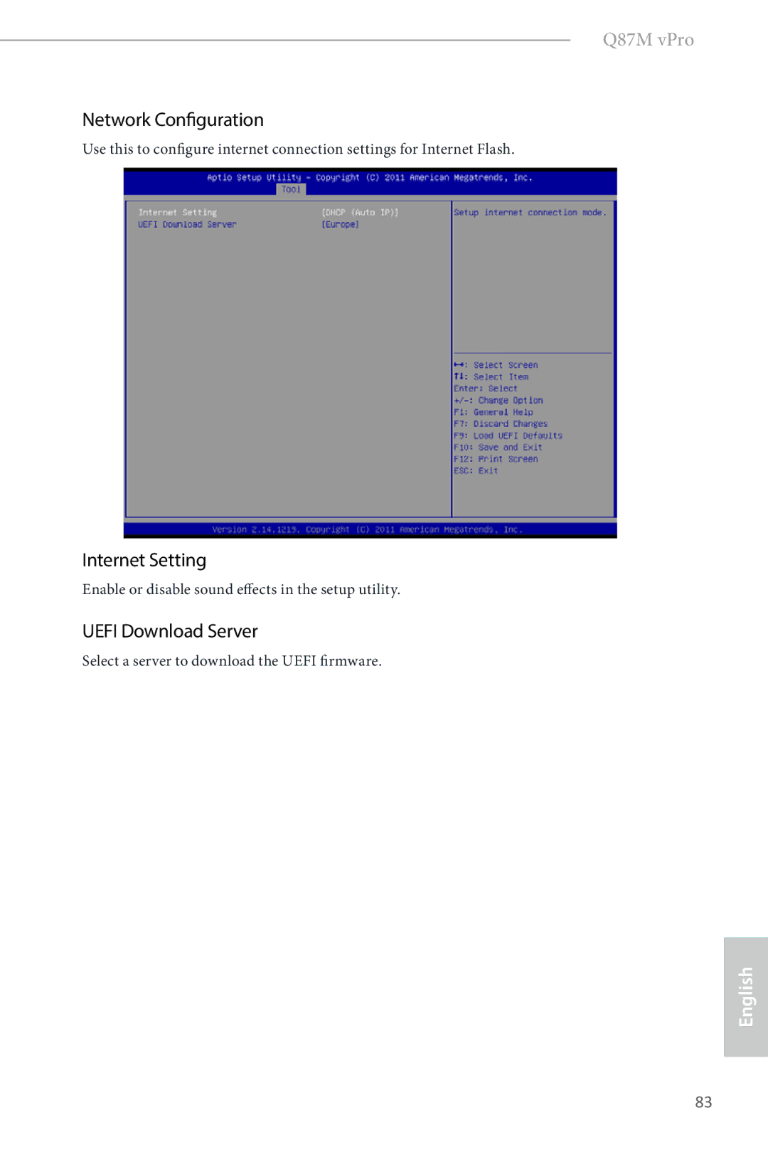 ASRock Q87M vPro manual Network Configuration, Internet Setting, Uefi Download Server 