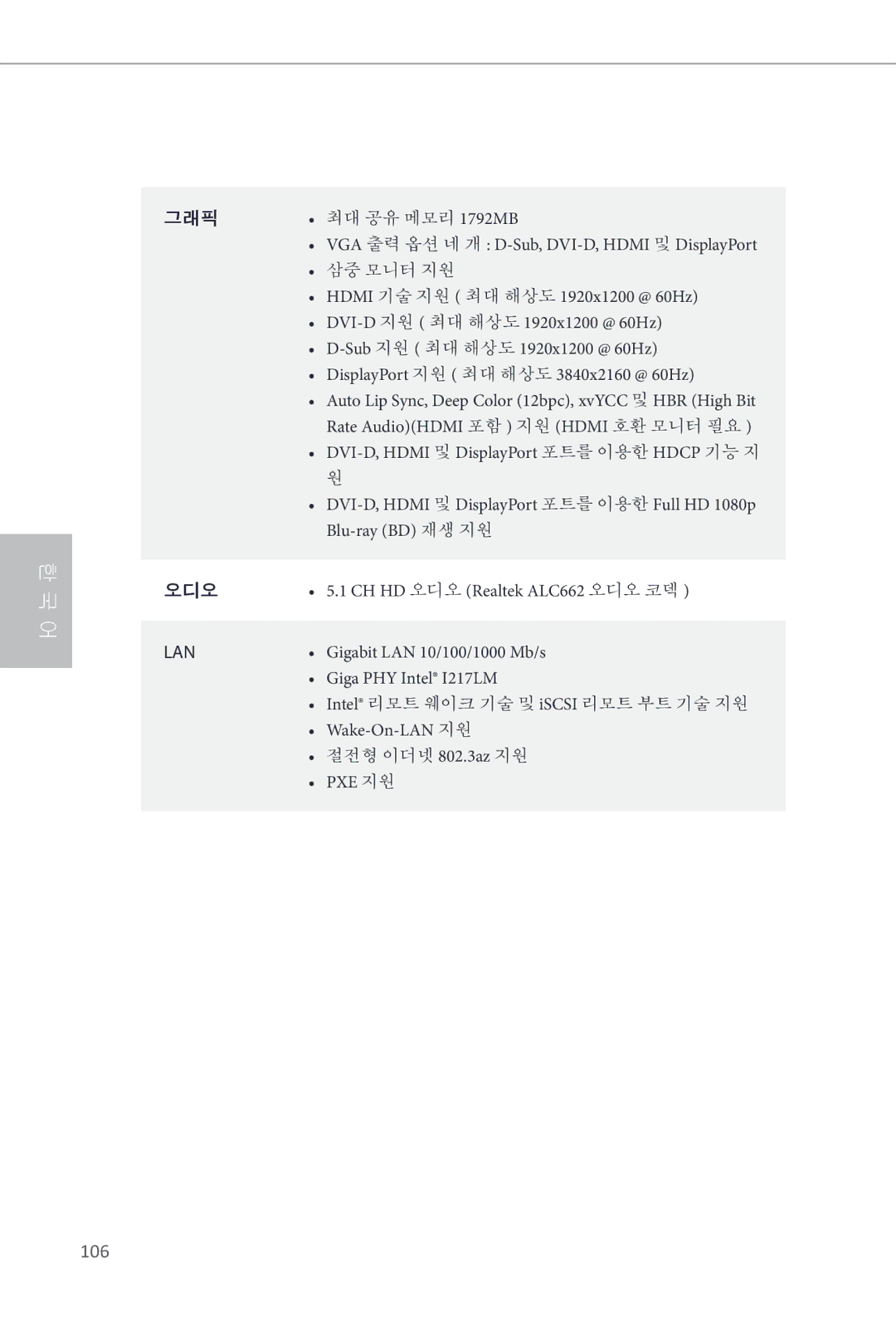 ASRock Q87M vPro Hdmi 기술 지원 최대 해상도 1920x1200 @ 60Hz, DVI-D 지원 최대 해상도 1920x1200 @ 60Hz, Sub 지원 최대 해상도 1920x1200 @ 60Hz 