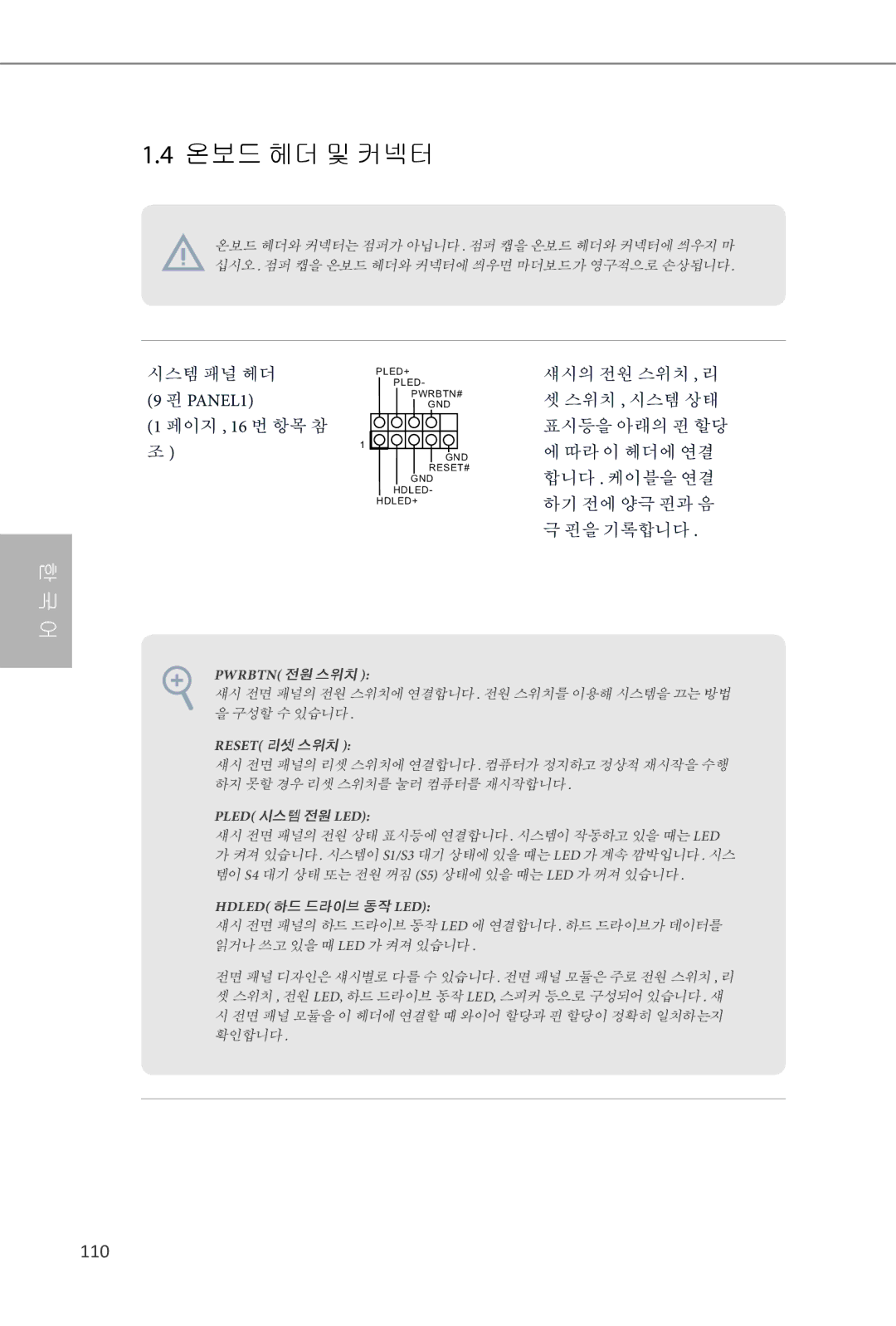 ASRock Q87M vPro manual 온보드 헤더 및 커넥터, PANEL1 