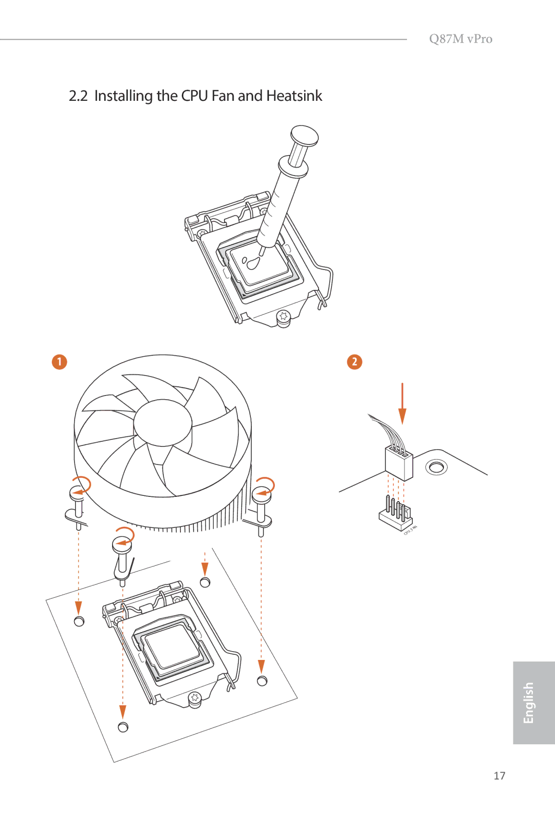 ASRock Q87M vPro manual Installing the CPU Fan and Heatsink 