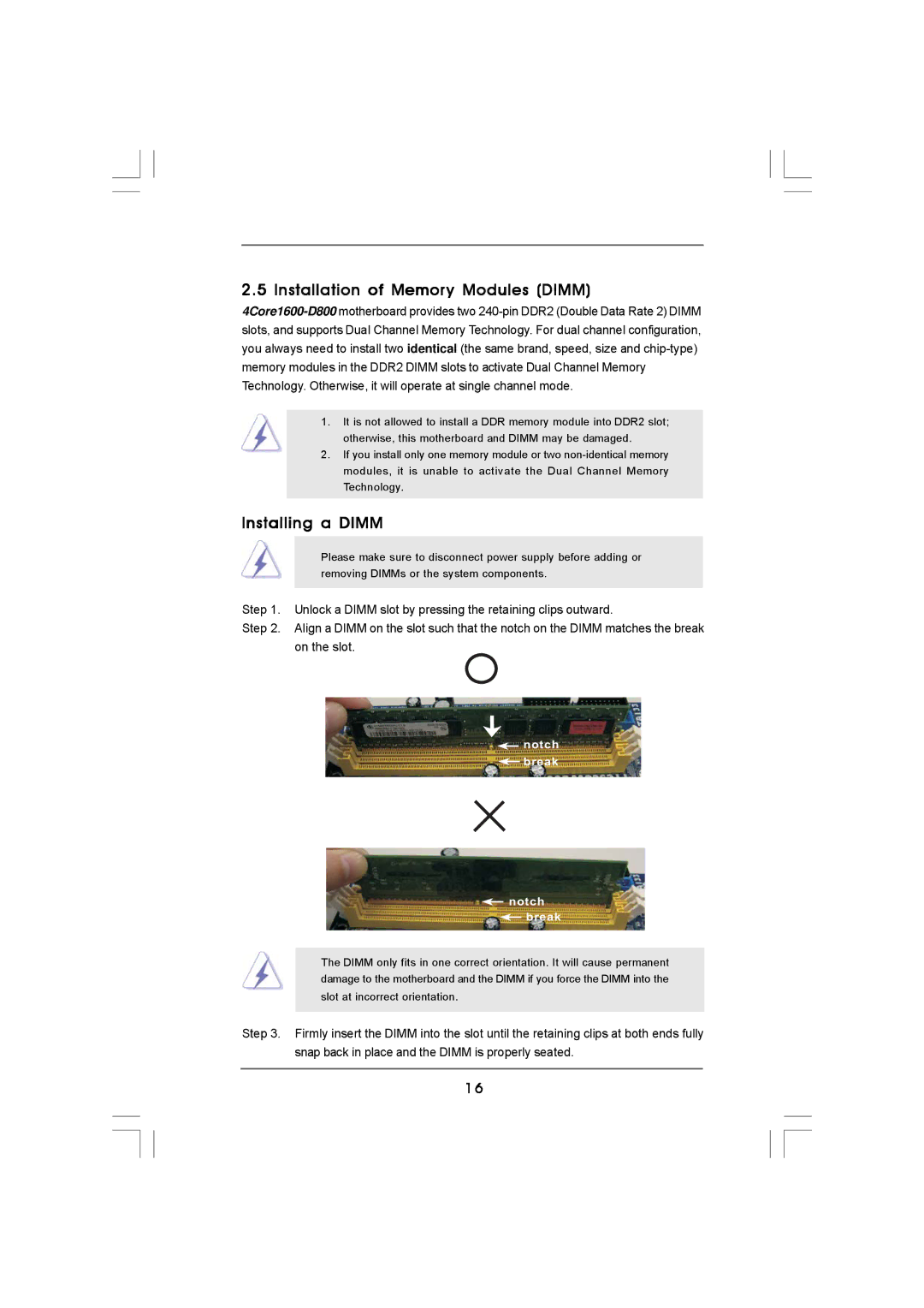 ASRock Version 1.0 manual Installation of Memory Modules Dimm, Installing a Dimm 