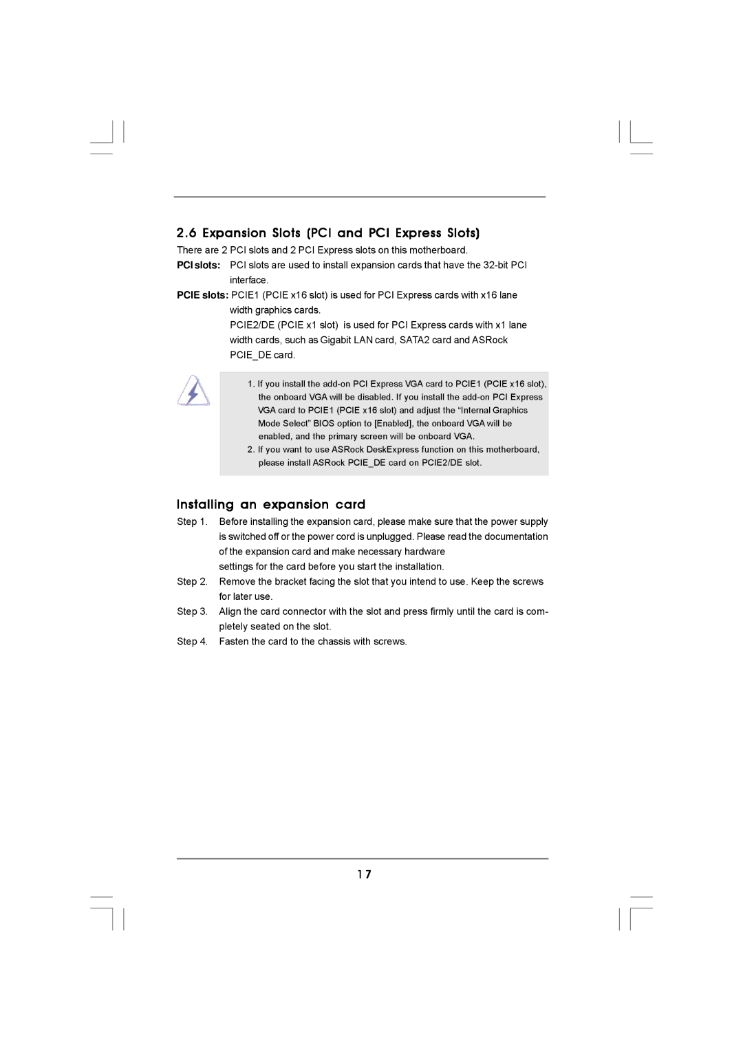 ASRock Version 1.0 manual Expansion Slots PCI and PCI Express Slots, Installing an expansion card 