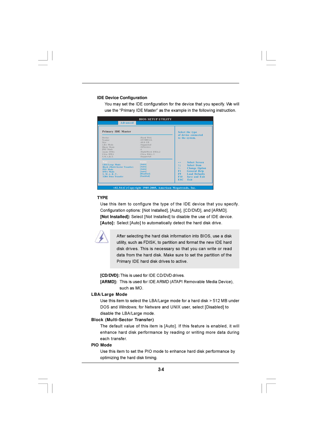 ASRock Version 1.0 manual IDE Device Configuration, LBA/Large Mode, Block Multi-Sector Transfer, PIO Mode 