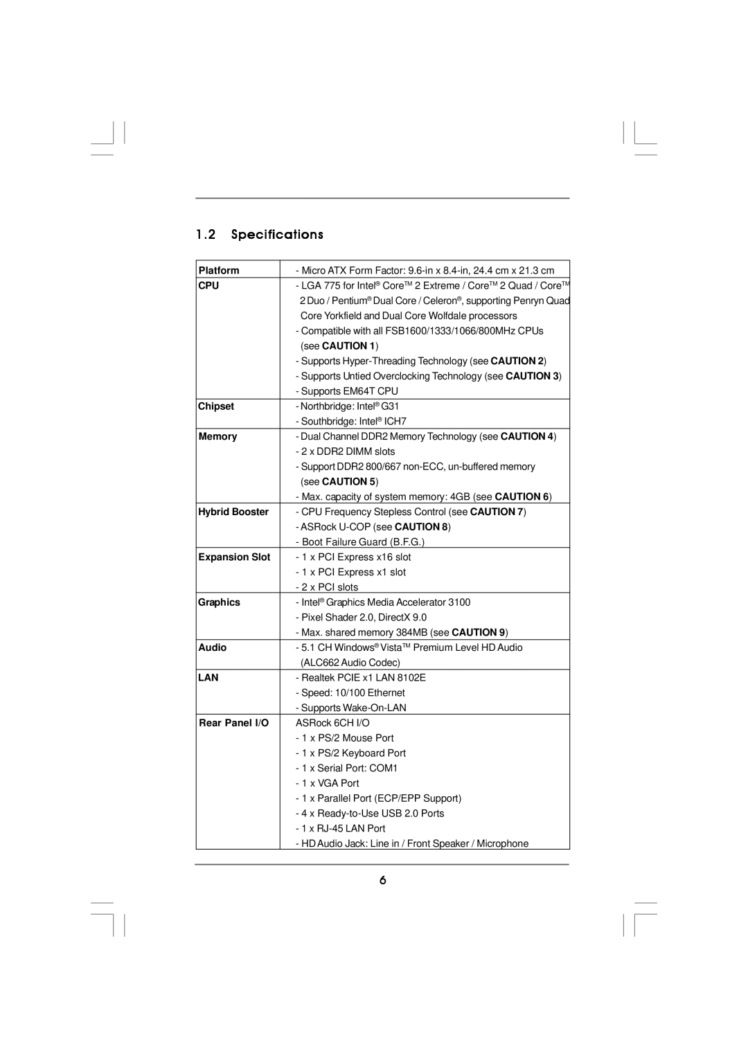 ASRock Version 1.0 manual Specifications 