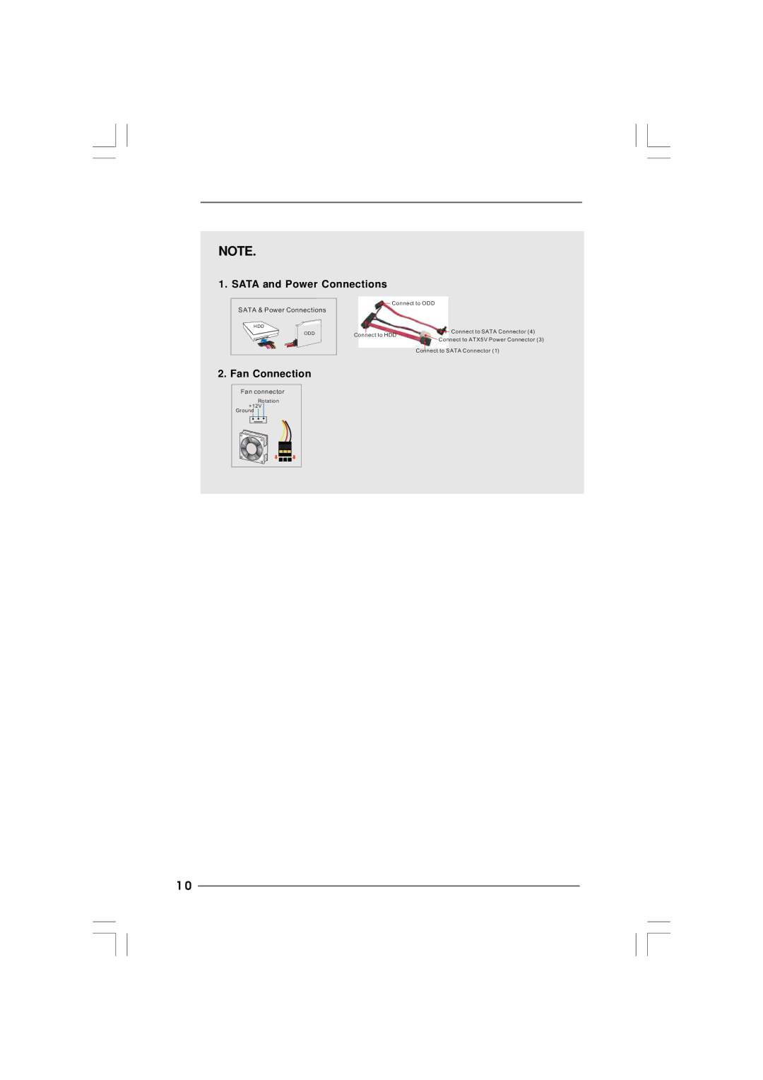 ASRock Vision 3D Series manual Sata and Power Connections, Fan Connection 