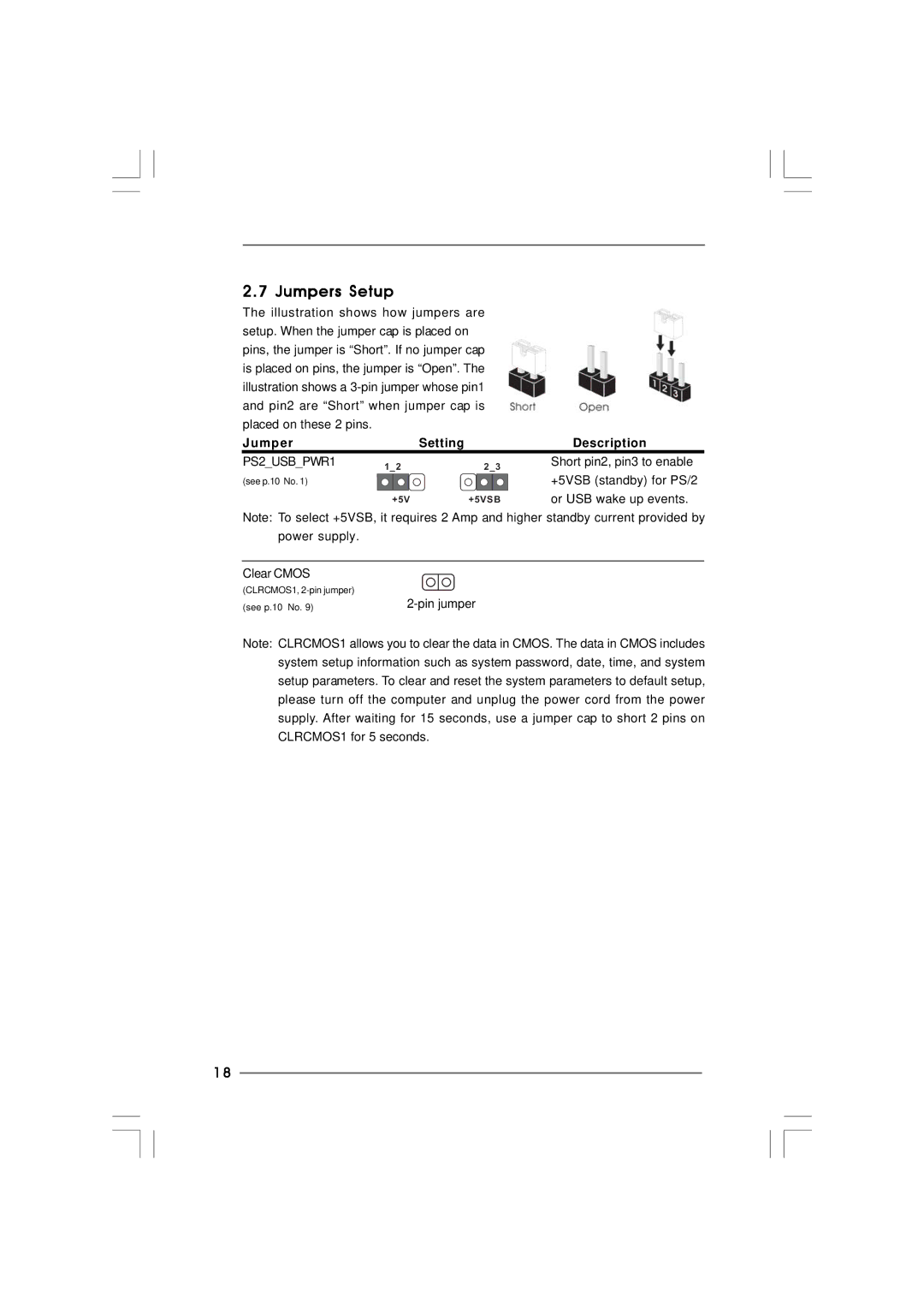 ASRock Wolfdale1333-GLAN manual Jumpers Setup, PS2USBPWR1 