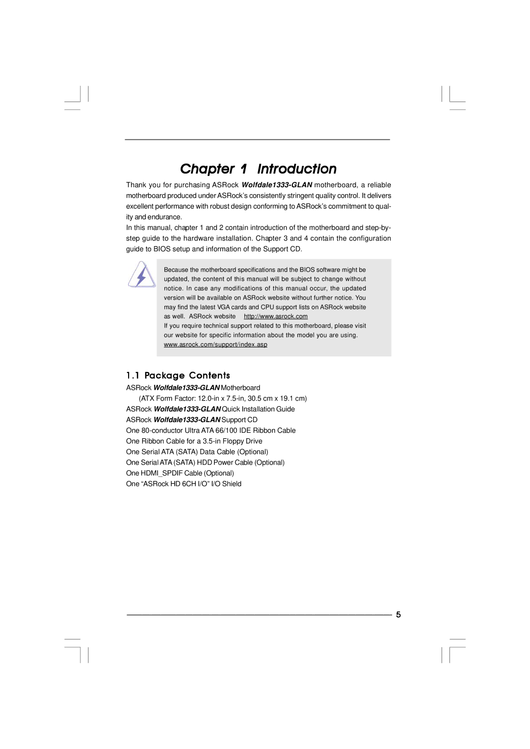 ASRock Wolfdale1333-GLAN manual Introduction, Package Contents 