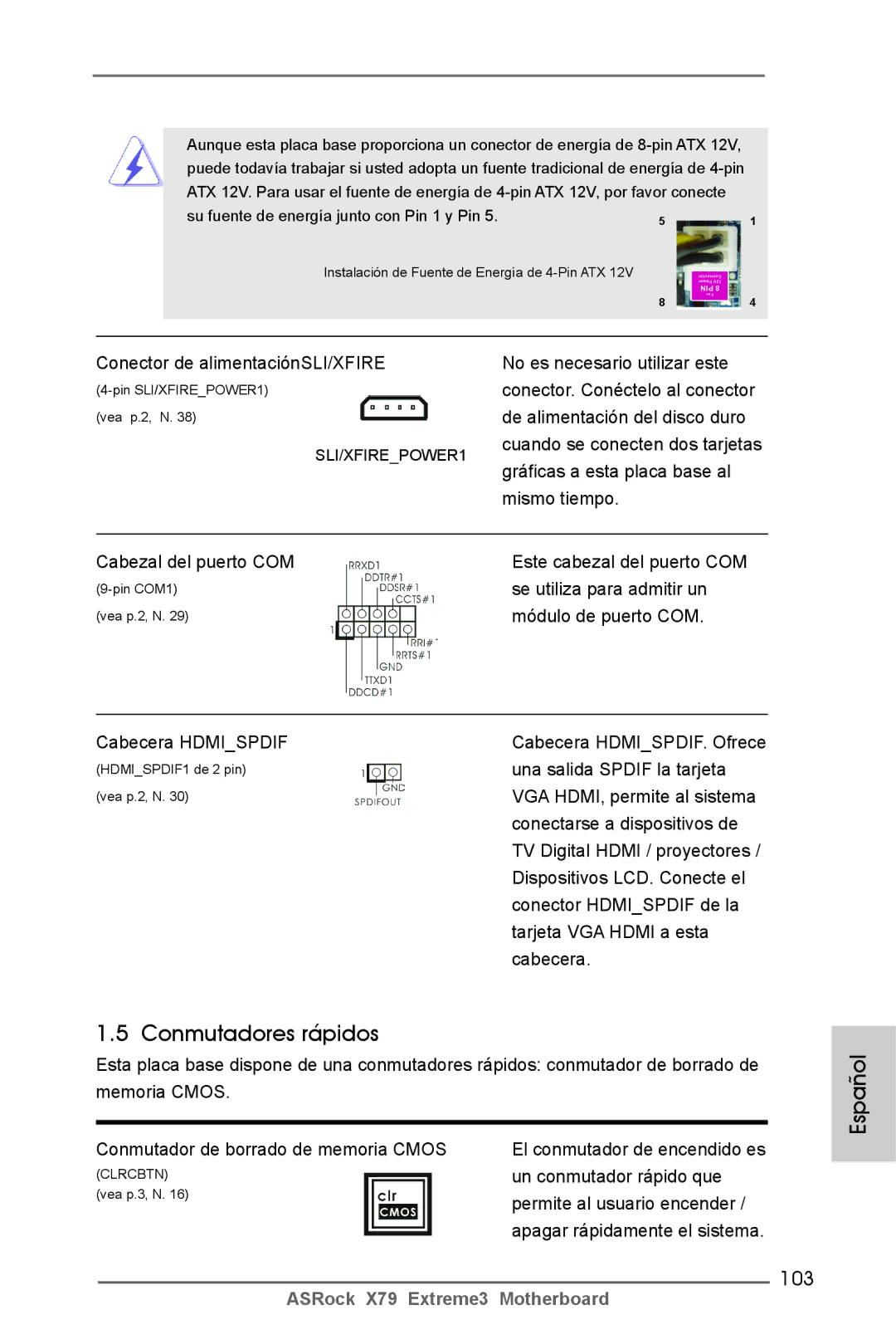 ASRock X79 Extreme3 manual Conmutadores rápidos, 103 