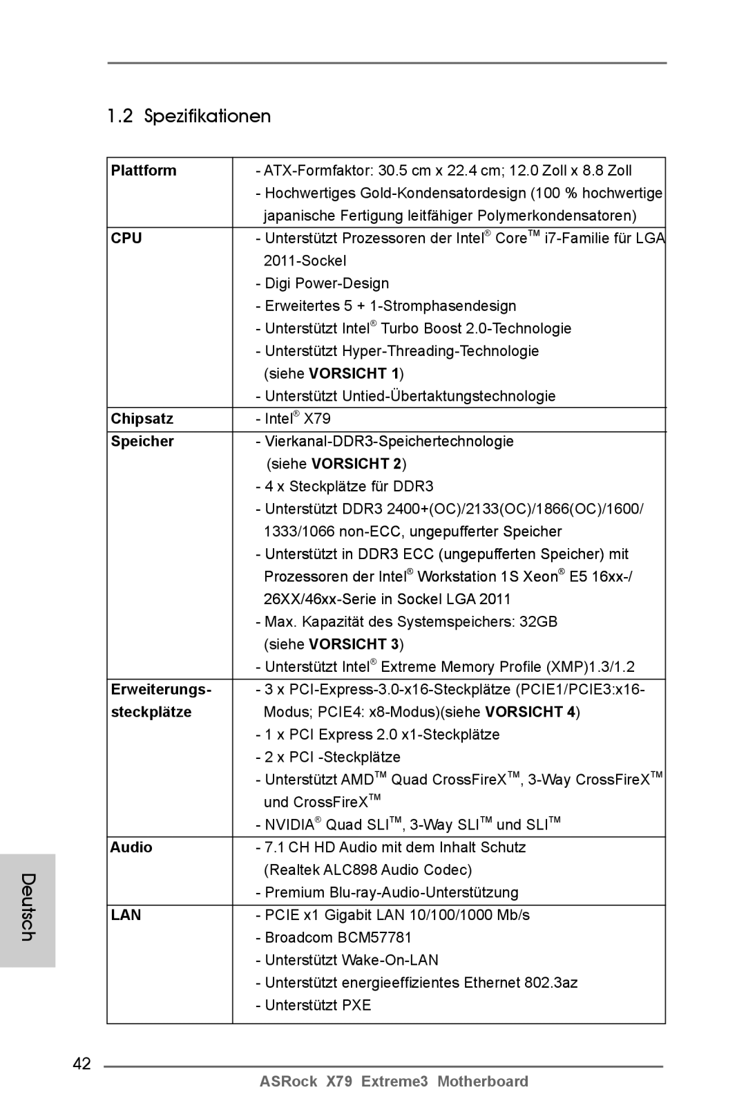 ASRock X79 Extreme3 manual Spezifikationen Deutsch 