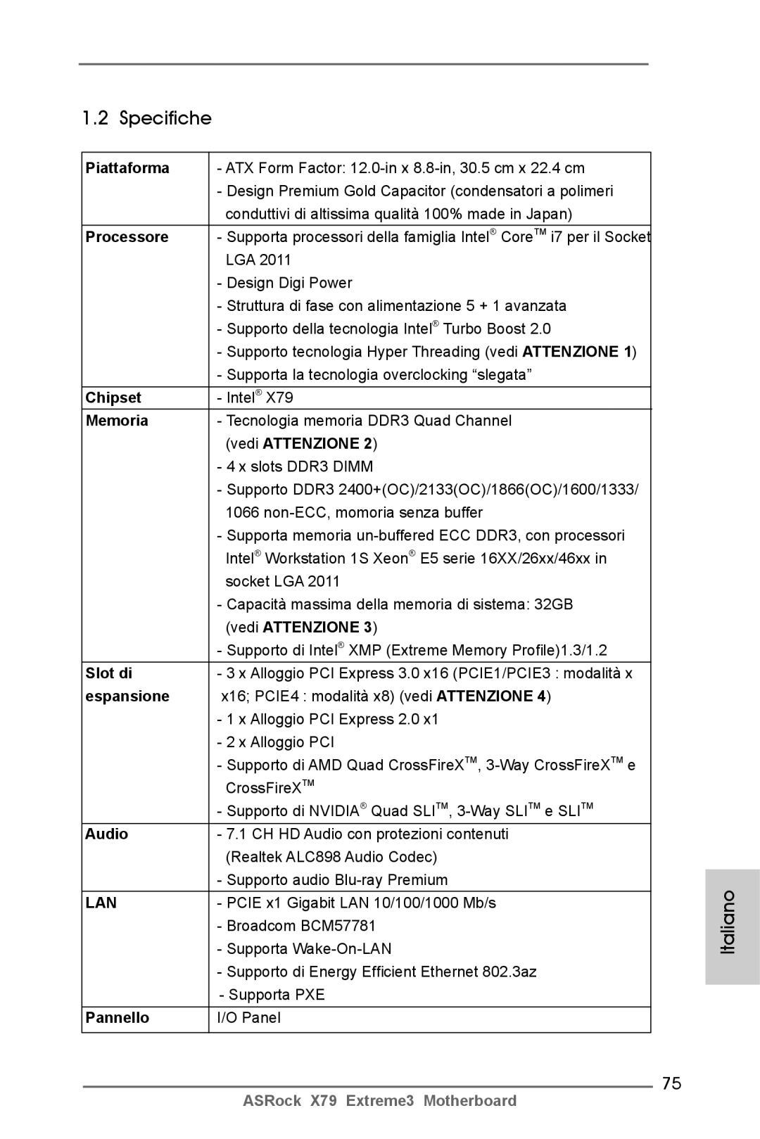 ASRock X79 Extreme3 manual Specifiche 