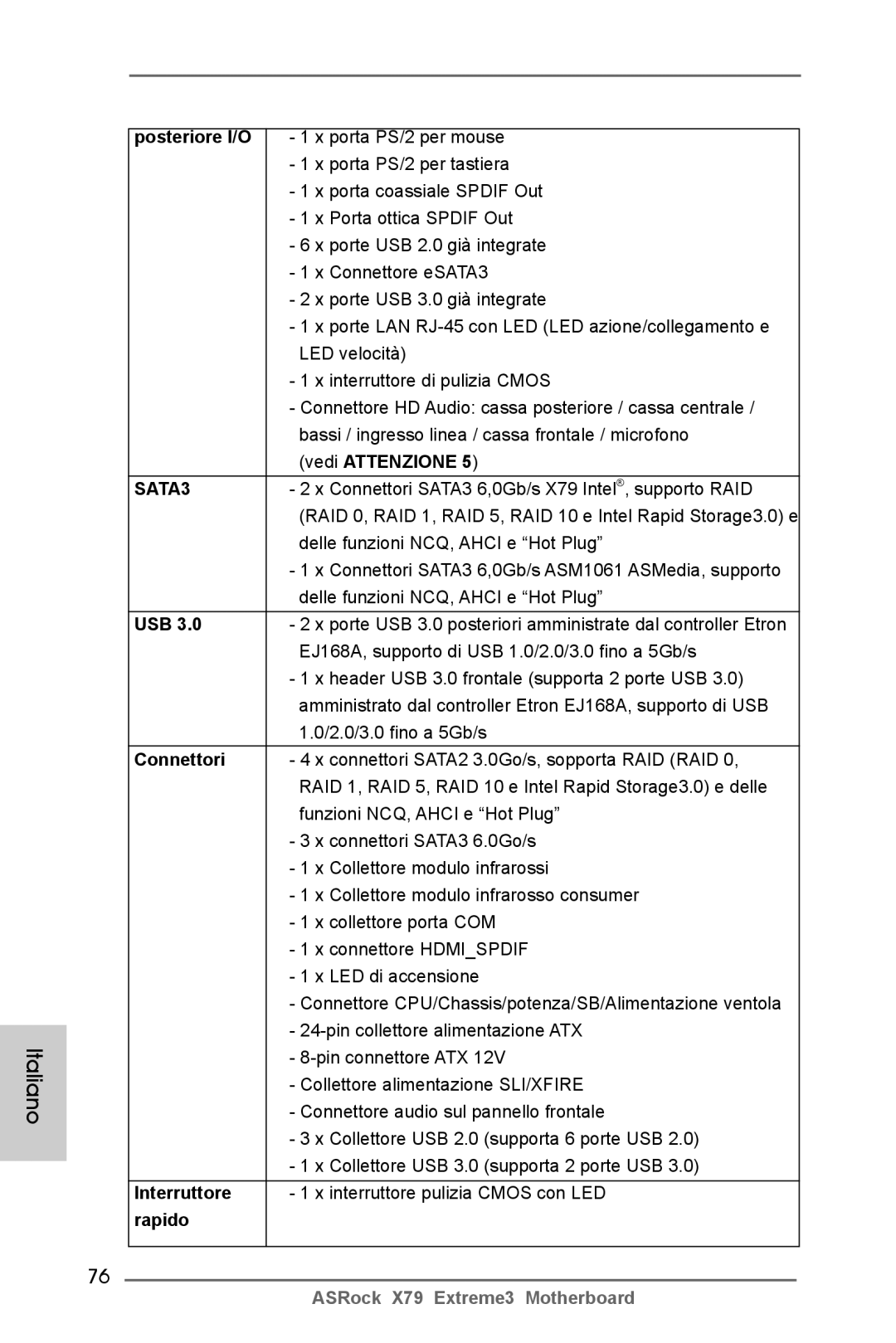 ASRock X79 Extreme3 manual Posteriore I/O, Connettori 