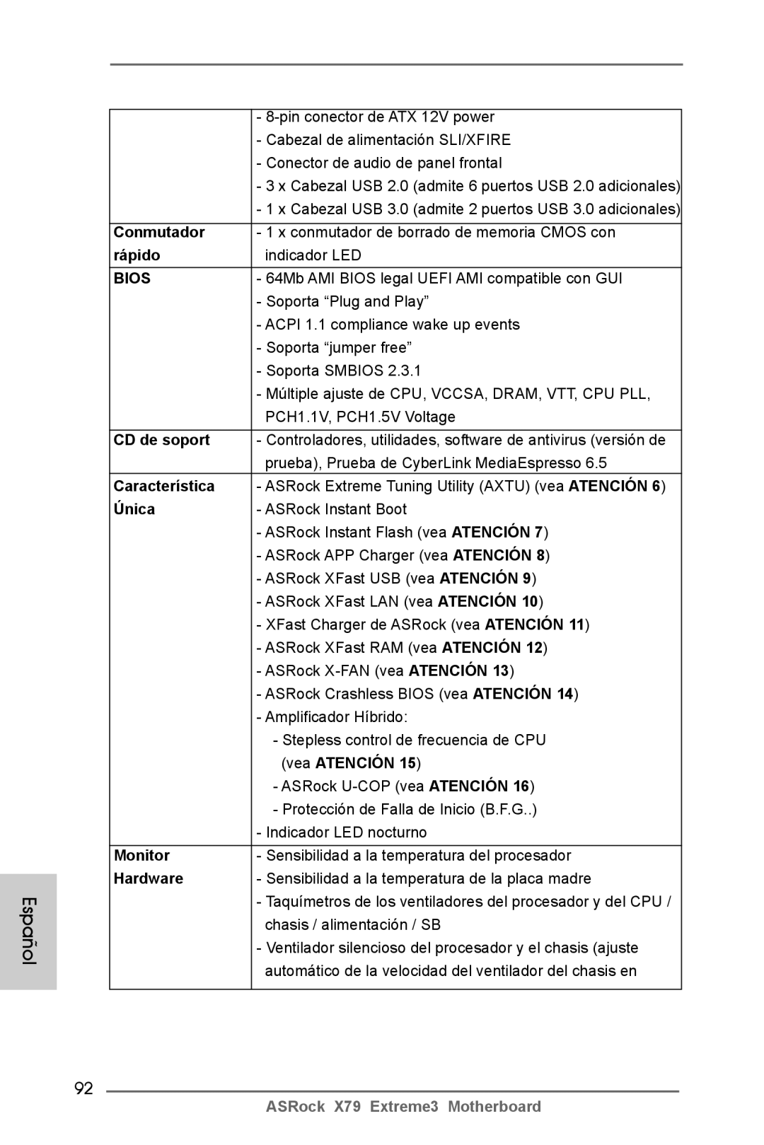 ASRock X79 Extreme3 manual Rápido, CD de soport, Característica, Única 