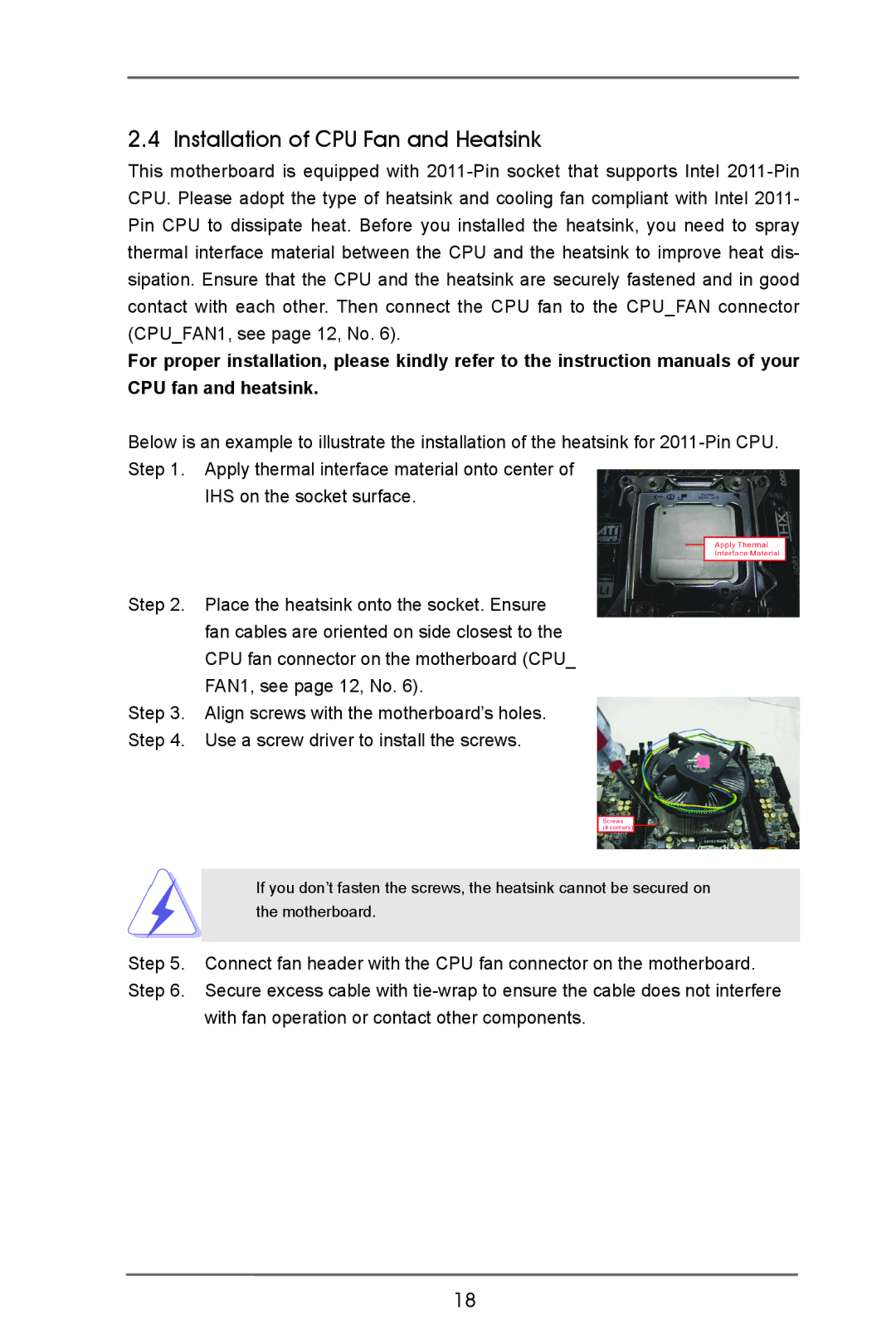 ASRock X79 Extreme4-M manual Installation of CPU Fan and Heatsink, With fan operation or contact other components 