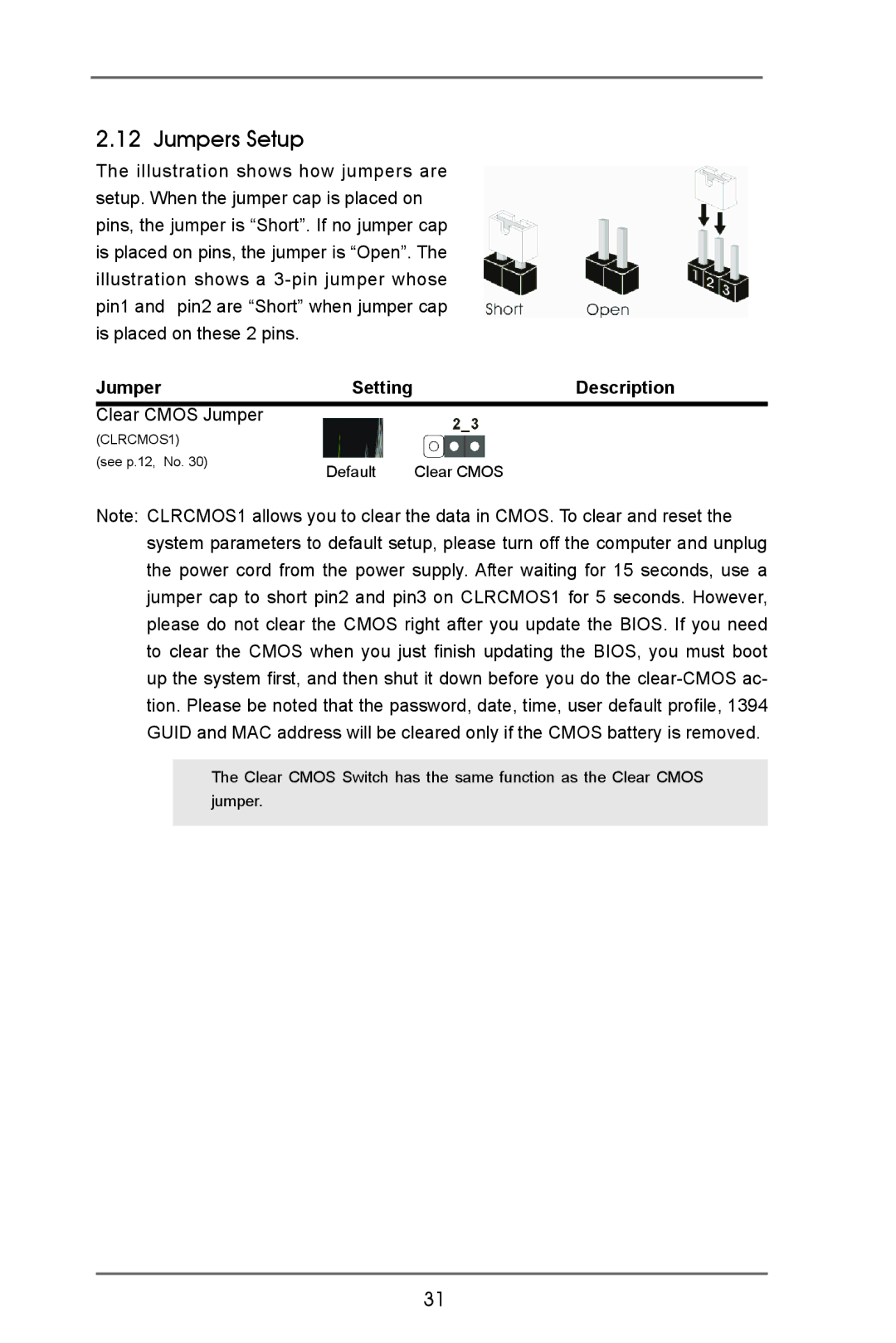ASRock X79 Extreme4-M manual Jumpers Setup, Description, Clear Cmos Jumper 