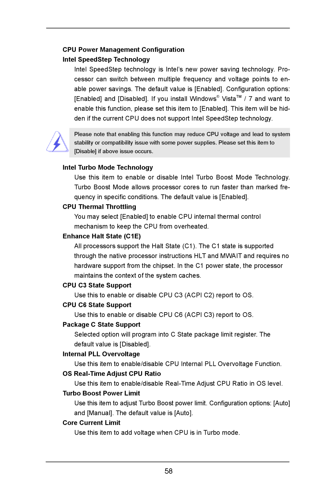 ASRock X79 Extreme4-M manual CPU Thermal Throttling, Enhance Halt State C1E, CPU C3 State Support, CPU C6 State Support 